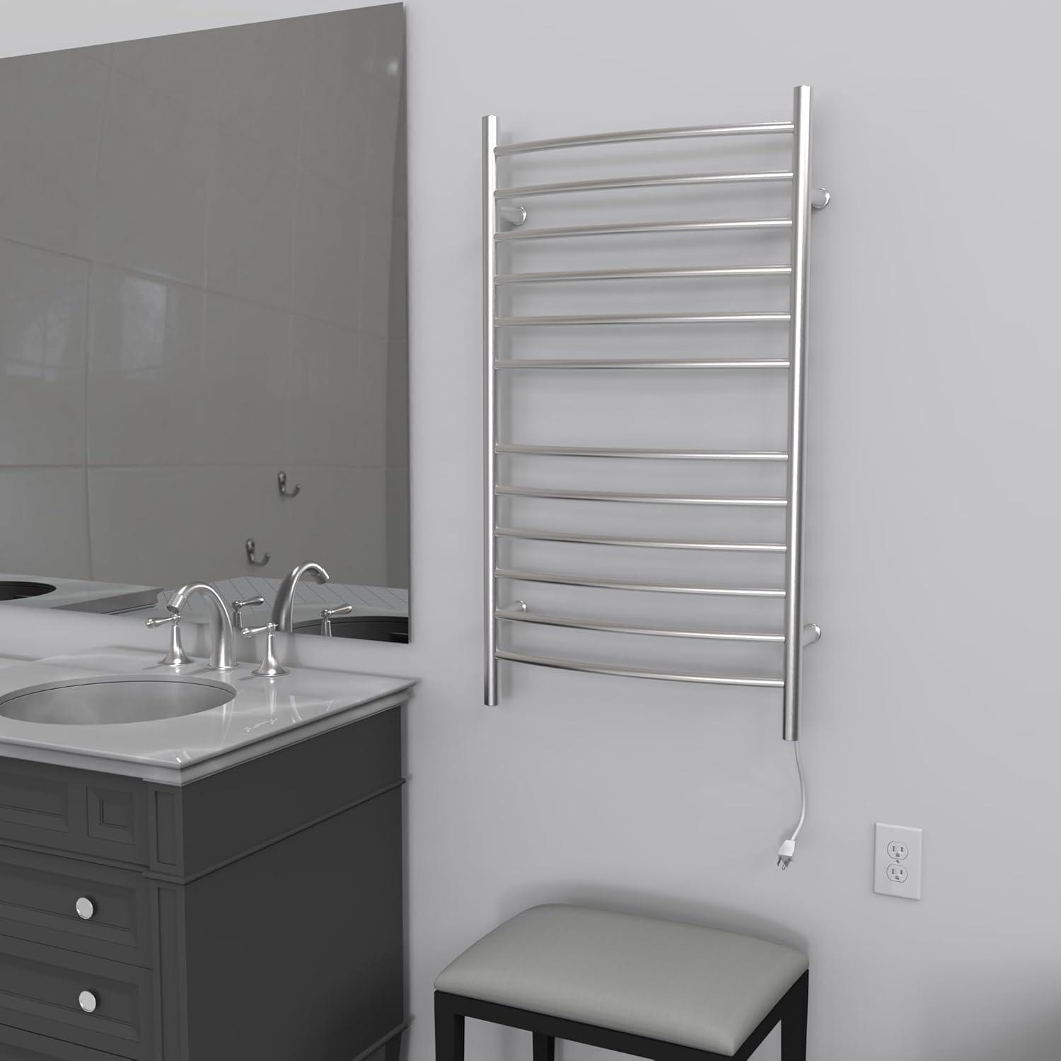 Radiant Large Curved Towel Warmer Hybrid Hardwired or Plug in