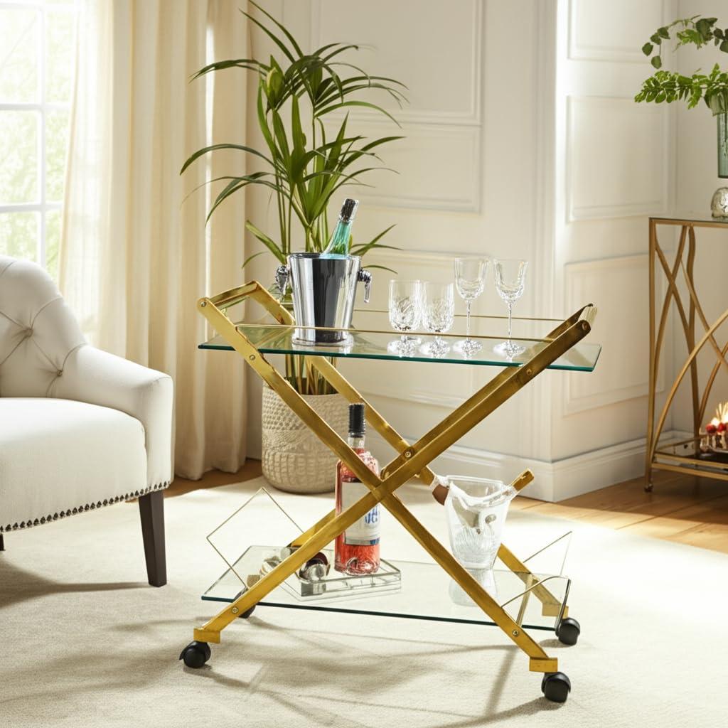 Sagebrook Home Rolling Bar Cart Gold
