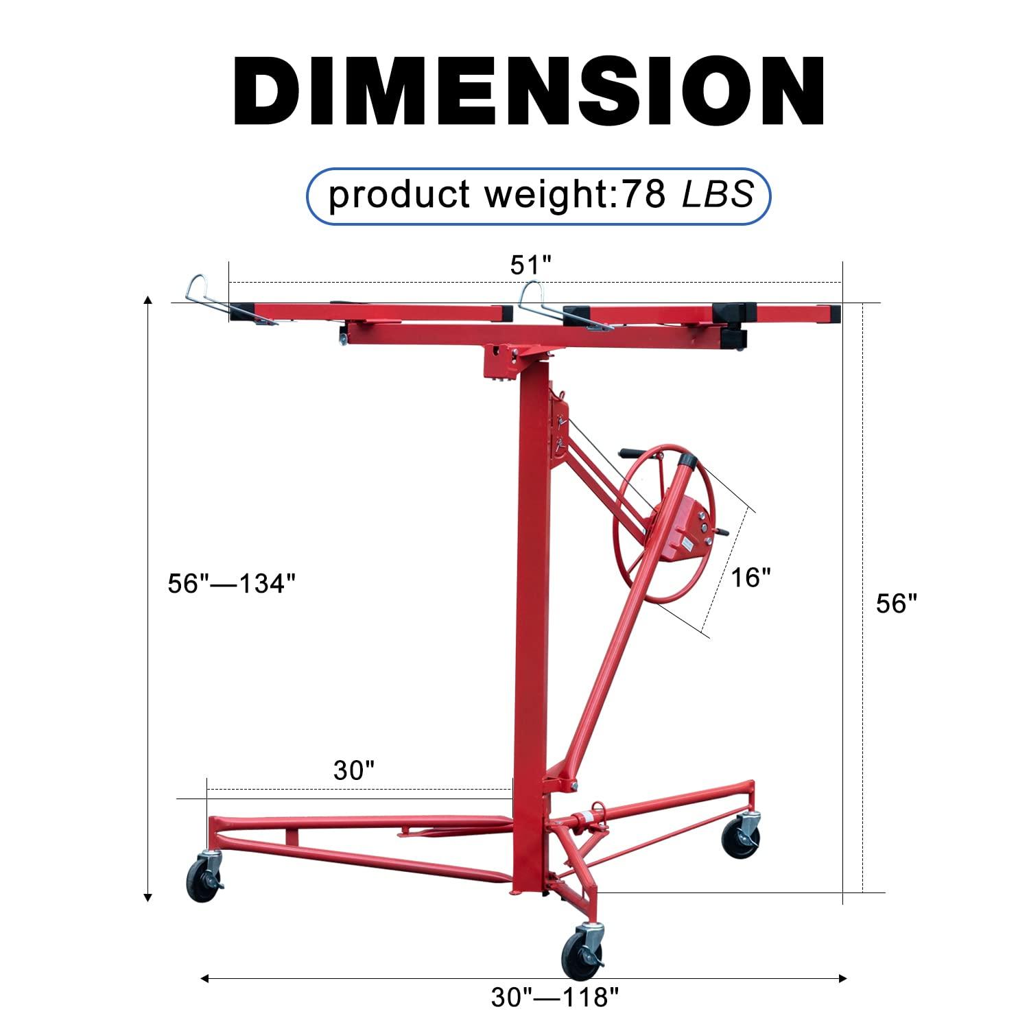 Red Heavy Duty Steel Drywall Panel Hoist with Rolling Casters