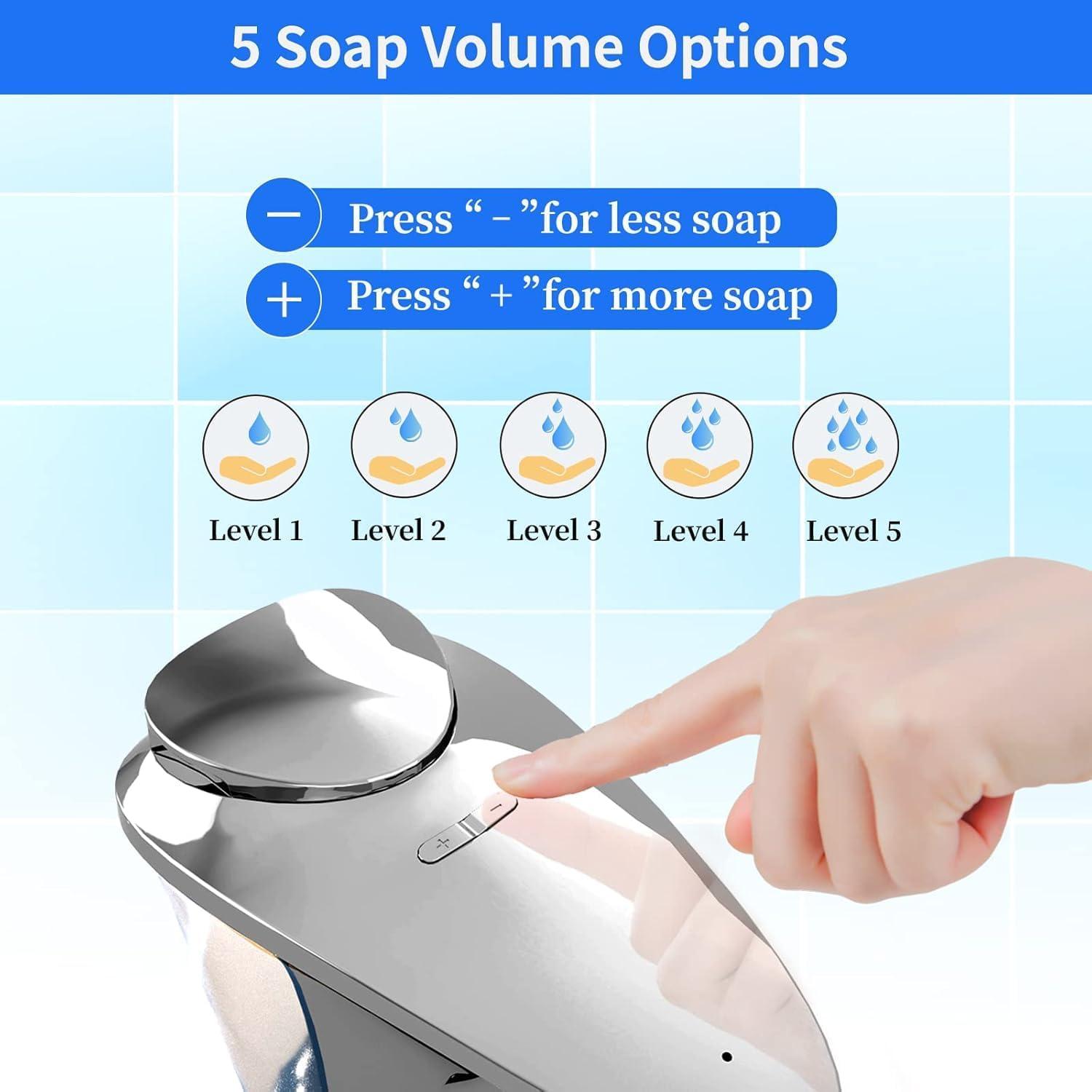 Automatic Liquid Soap Dispenser, 17oz/500ml Bathroom Countertop Soap Dispensers, 5 Adjustable Levels, Touchless Sanitary Tool Commercial and Domestic, Silvery