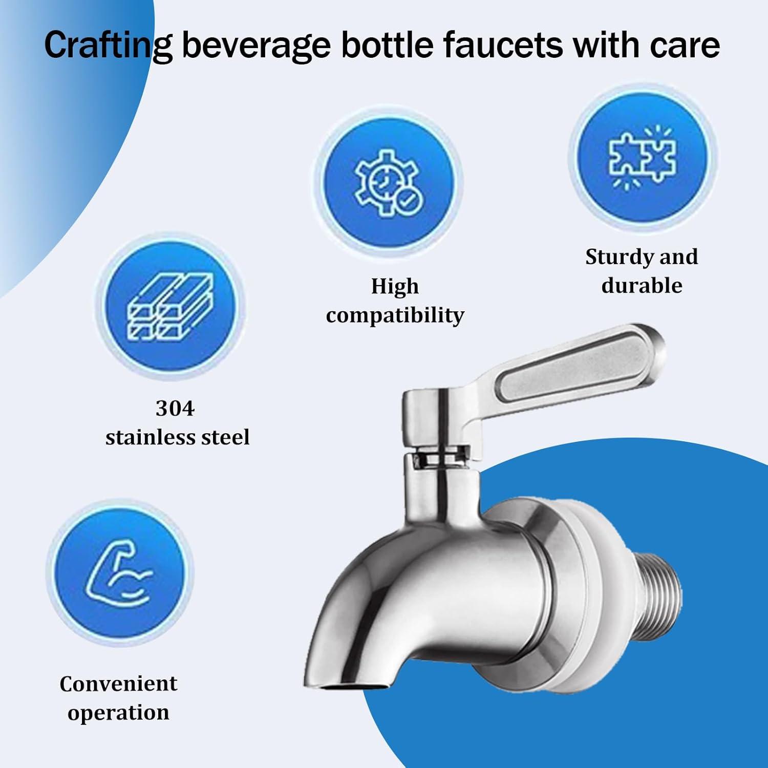 Polished Stainless Steel Beverage Dispenser Replacement Spigot Set