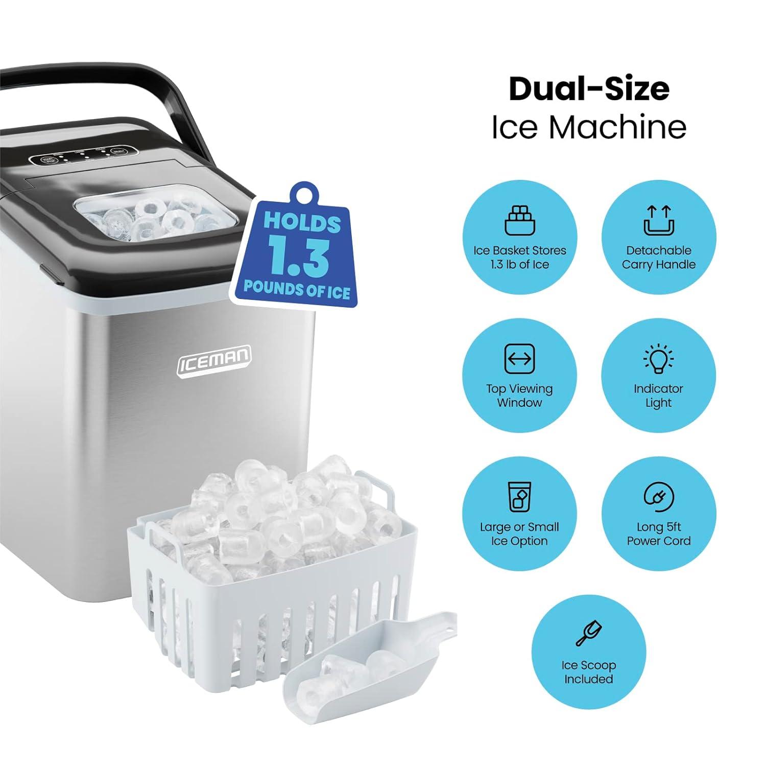 Iceman Dual-Size Countertop Bullet Ice Machine w/ 1.3lb Capacity - Stainless Steel