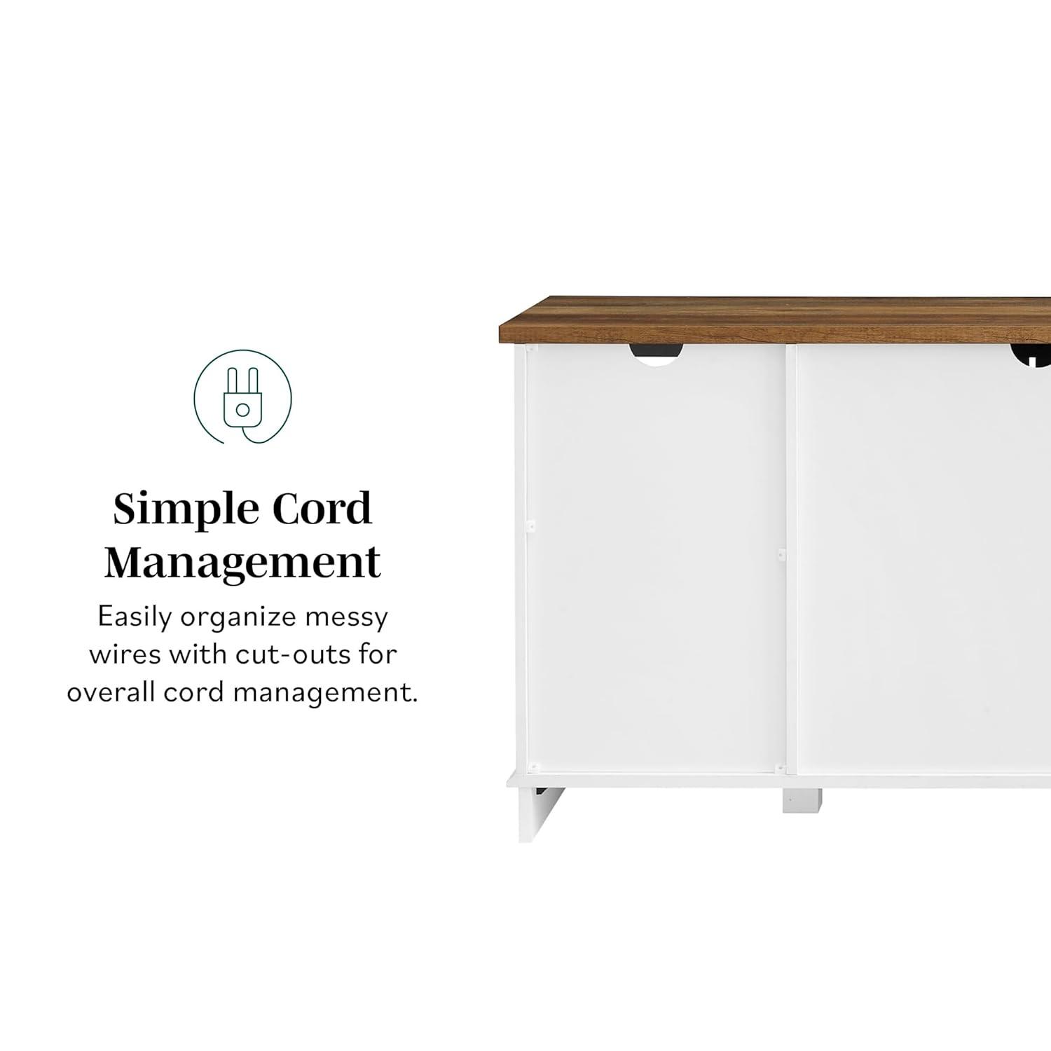 58" Modern Farmhouse Wood TV Stand with Sliding Barn Doors - Solid White Oak