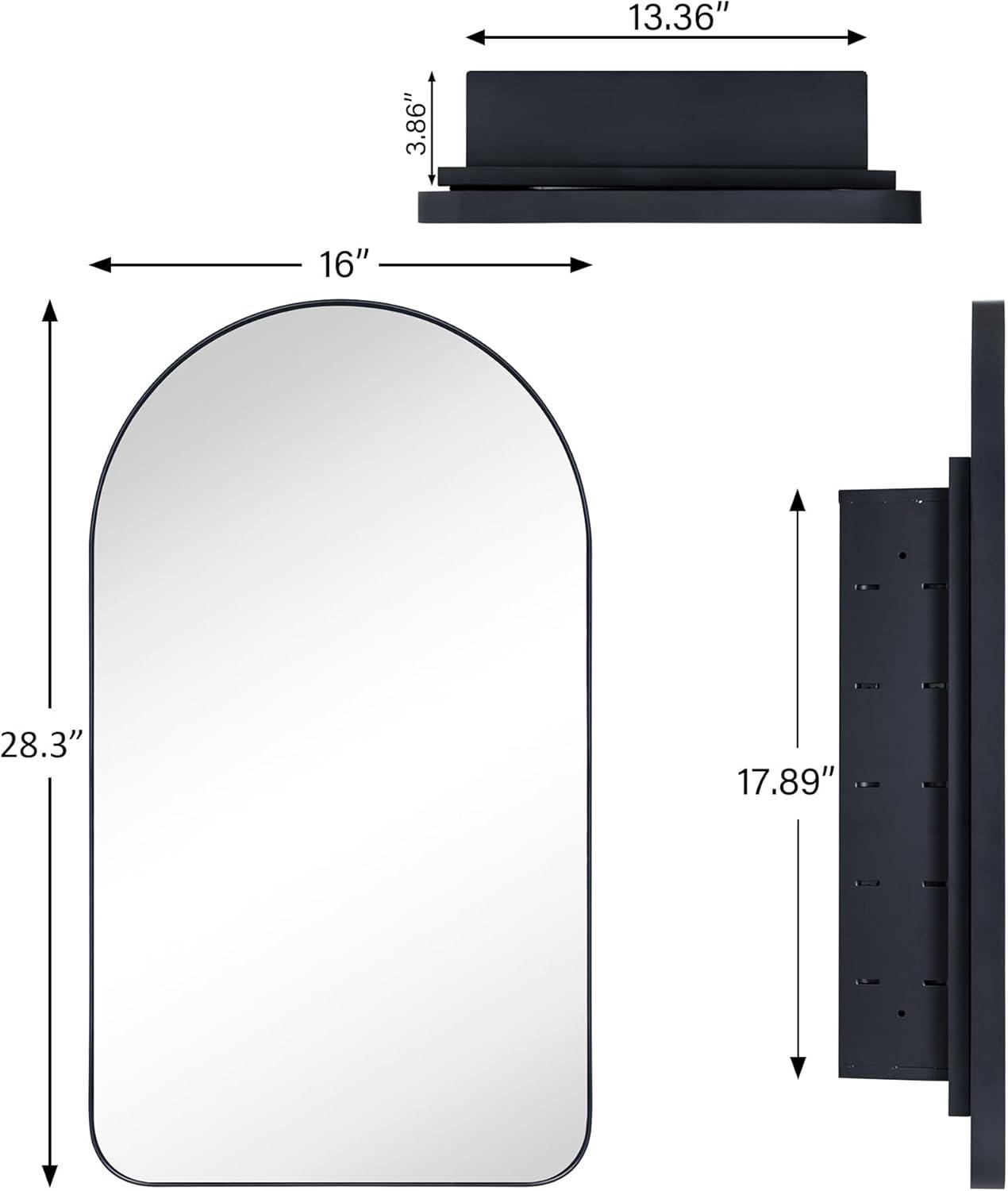 TEHOME 16 in. W x 28.3 in. H Arched Metal Framed Recessed Medicine Cabinet with Mirror for bathroom in Brushed Nickel
