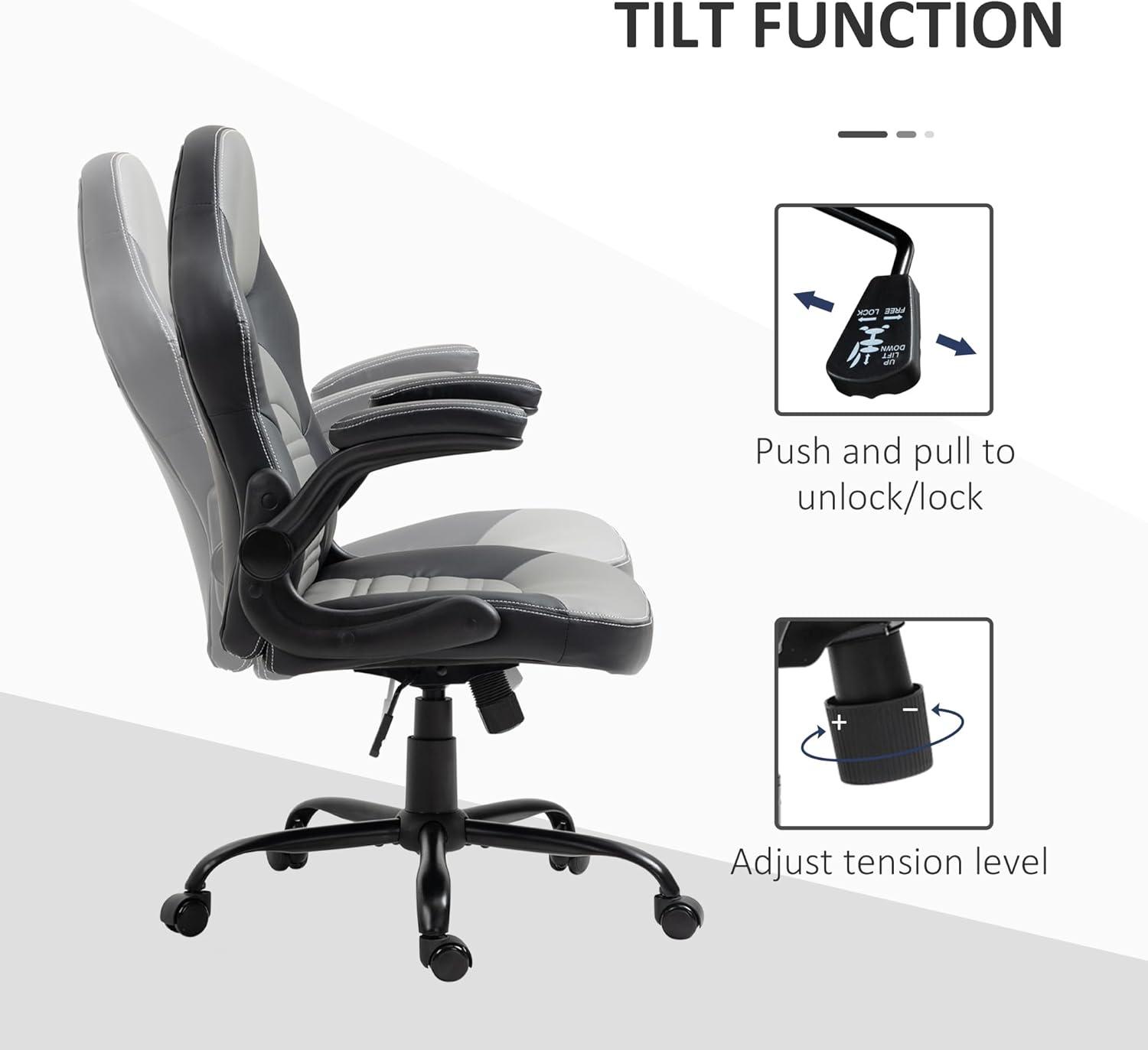 Vinsetto Ergonomic Gaming Chair, Racing Style Computer Chair, Executive Home Office Desk Chair with Faux PU Leather, Tilt, Swivel Wheels, Black / Gray