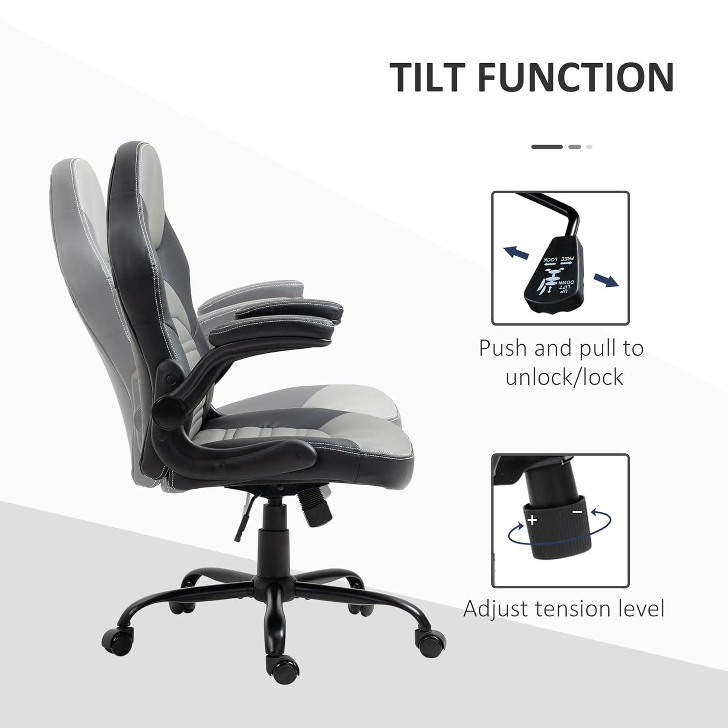 Vinsetto Ergonomic Gaming Chair, Racing Style Computer Chair, Executive Home Office Desk Chair with Faux PU Leather, Tilt, Swivel Wheels, Black / Gray