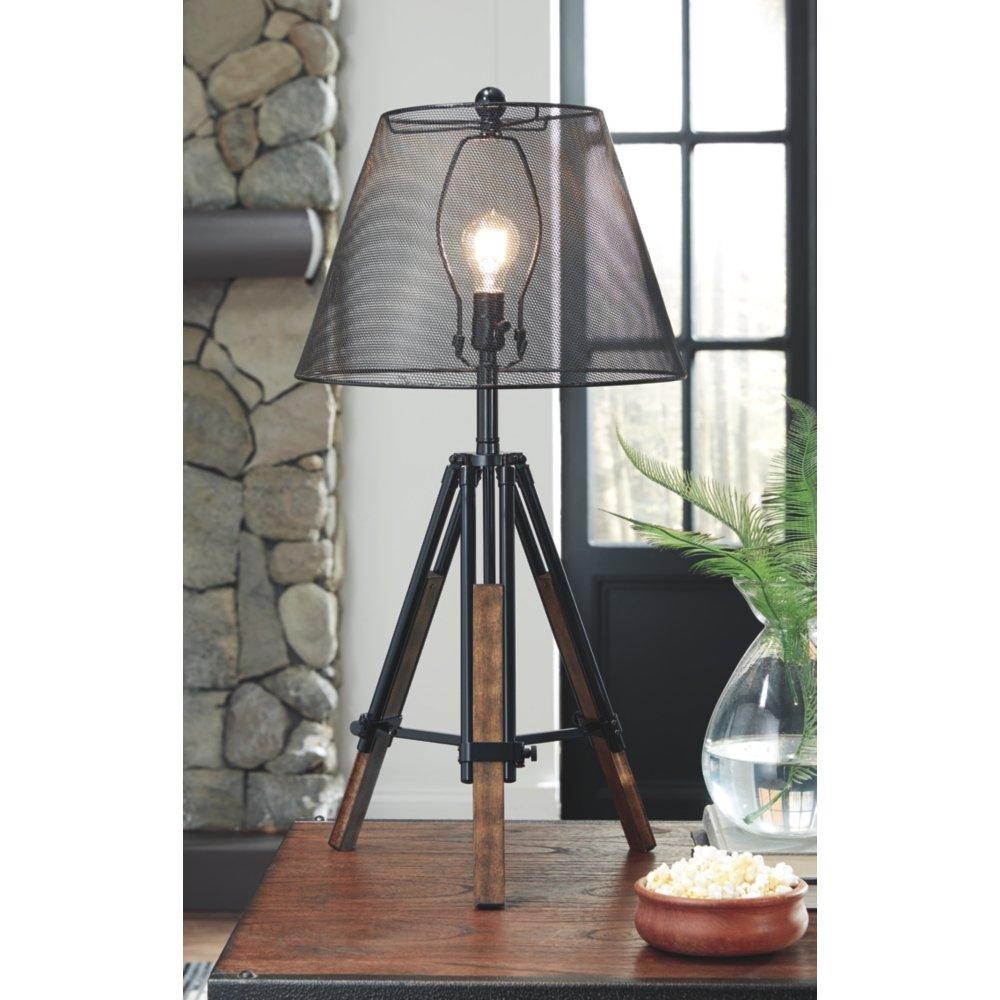 Signature Design by Ashley Leolyn Urban Adjustable Height Tripod Base with Wire Mesh Shade Single Table Lamp, Black & Brown