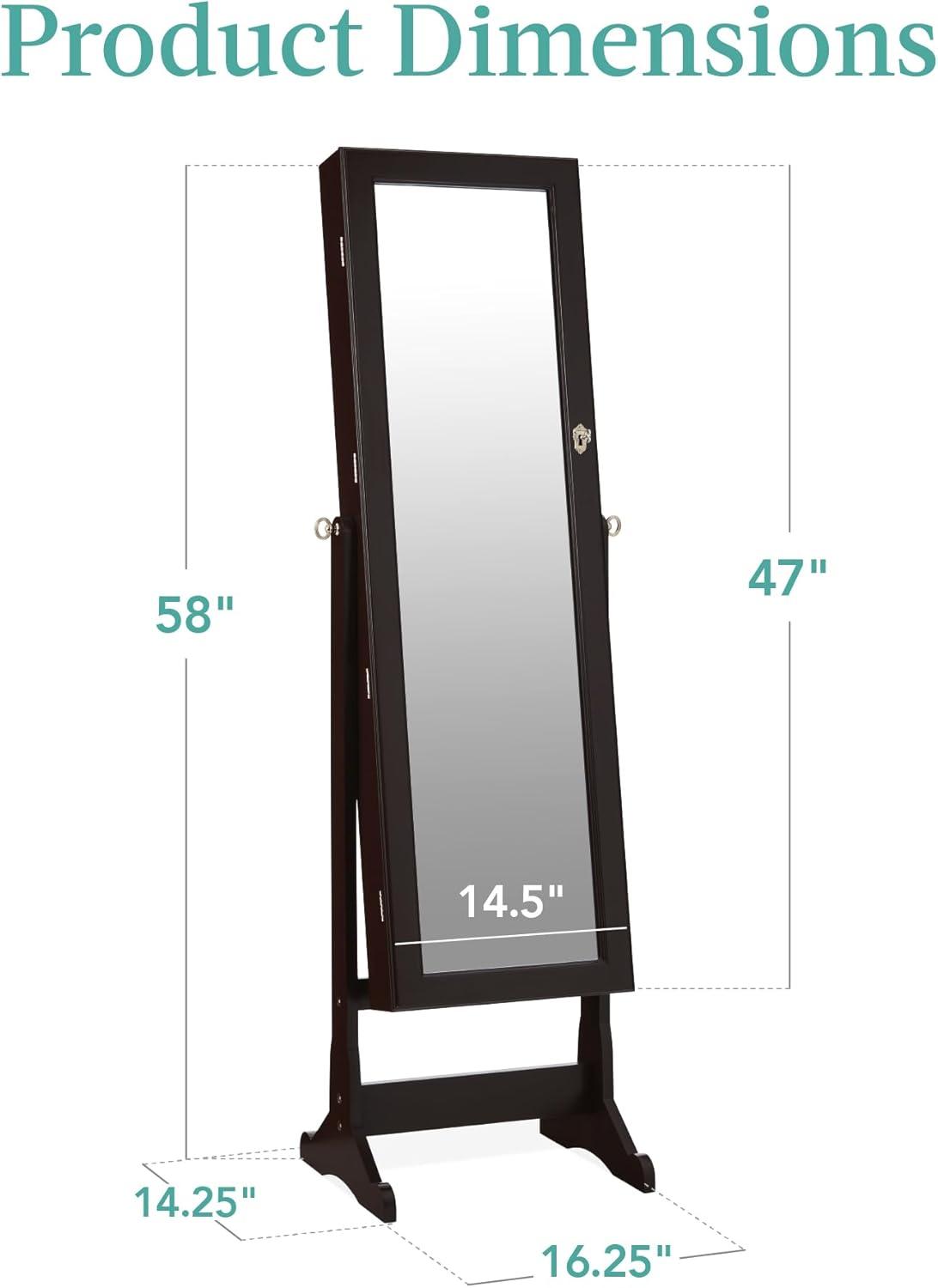 Best Choice Products Jewelry Armoire Cabinet, Full Length Mirror w/ Velvet Storage Interior, Lock - Espresso