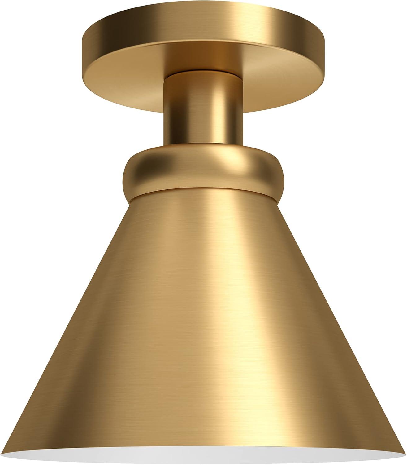 Evelyn&Zoe Zeno 8.63" Semi Flush Mount with Metal Shade in Brushed Brass/Brushed Brass