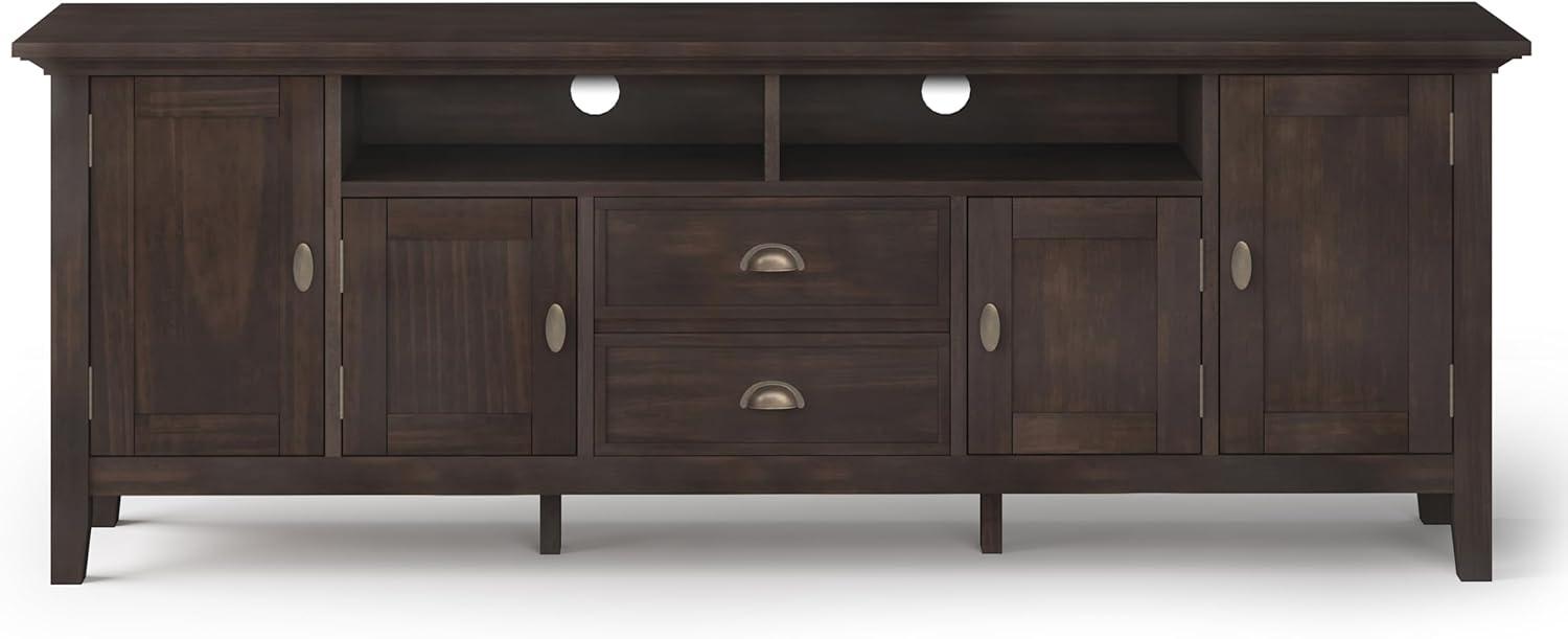 Simpli Home Redmond Wood 72" Transitional TV Media Stand in Brunette Brown For TVs up to 80"