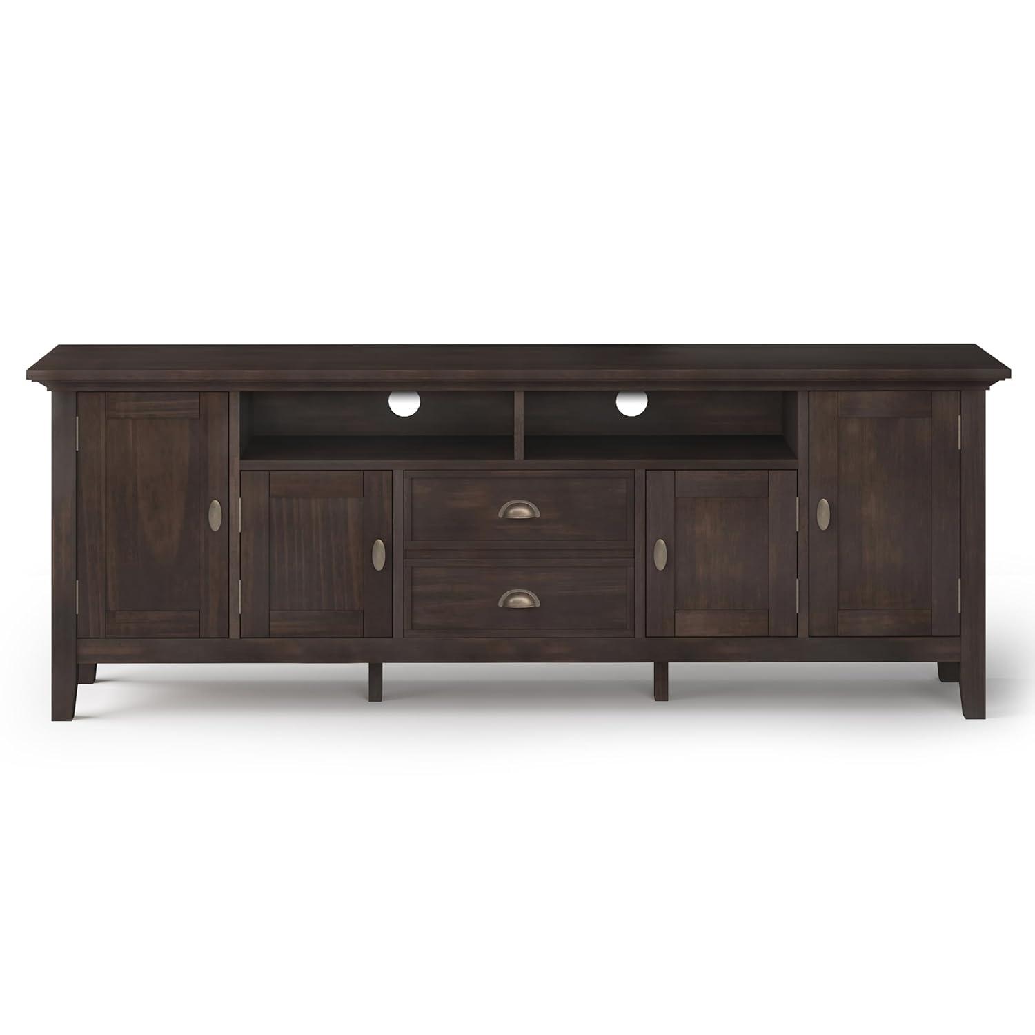 Simpli Home Redmond Wood 72" Transitional TV Media Stand in Brunette Brown For TVs up to 80"