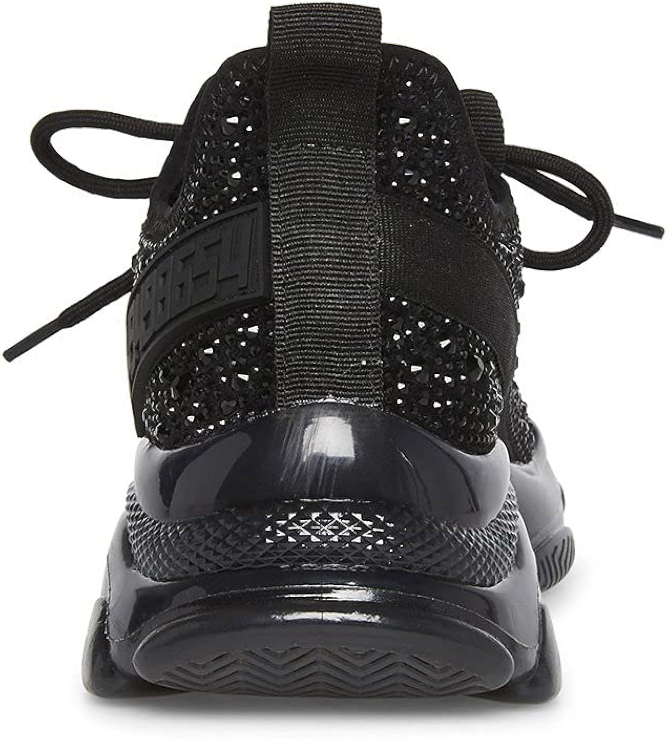 Black Rhinestone Faux Suede Platform Lace-Up Sneakers