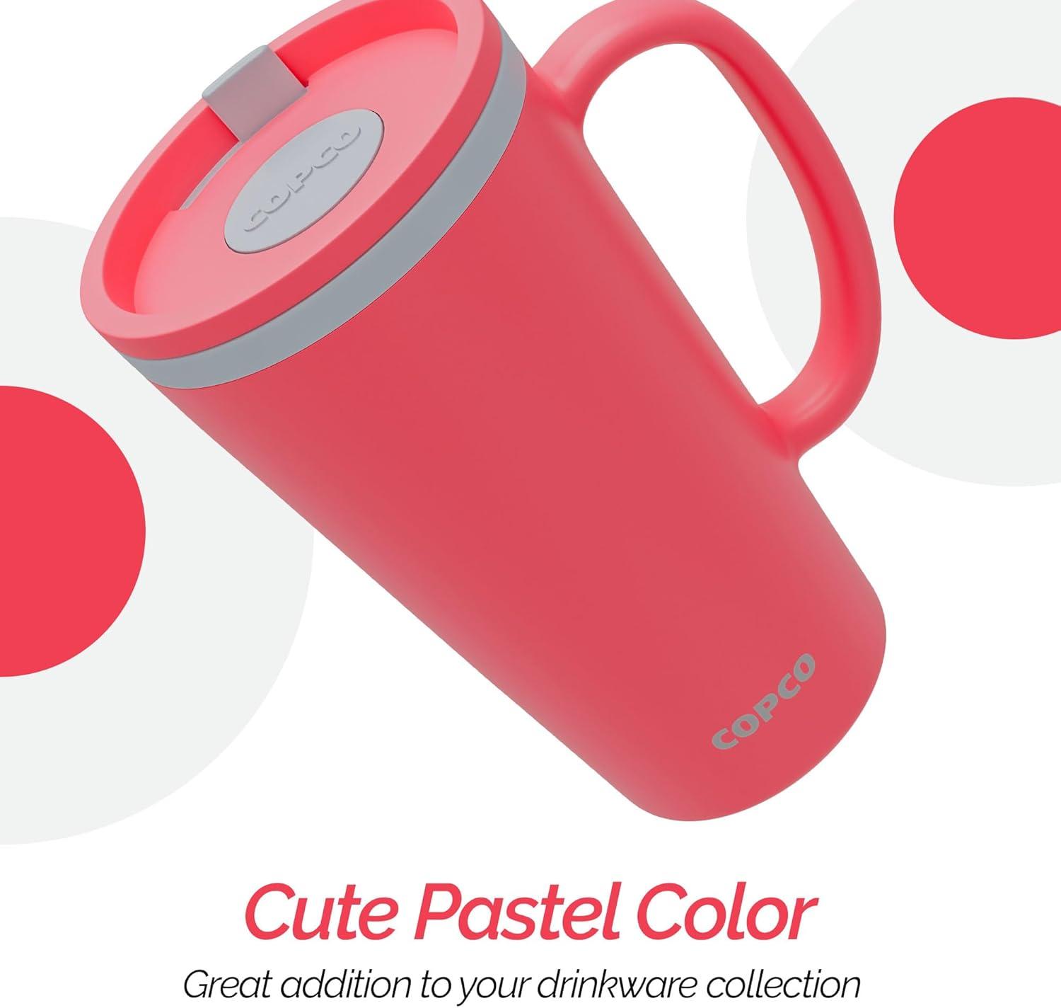 Copco Cone 16oz Insulated Travel Mug with Handle, Double Wall, Slide-Closure Lid, BPA-Free, Portable Coffee Cup (Coral Red)
