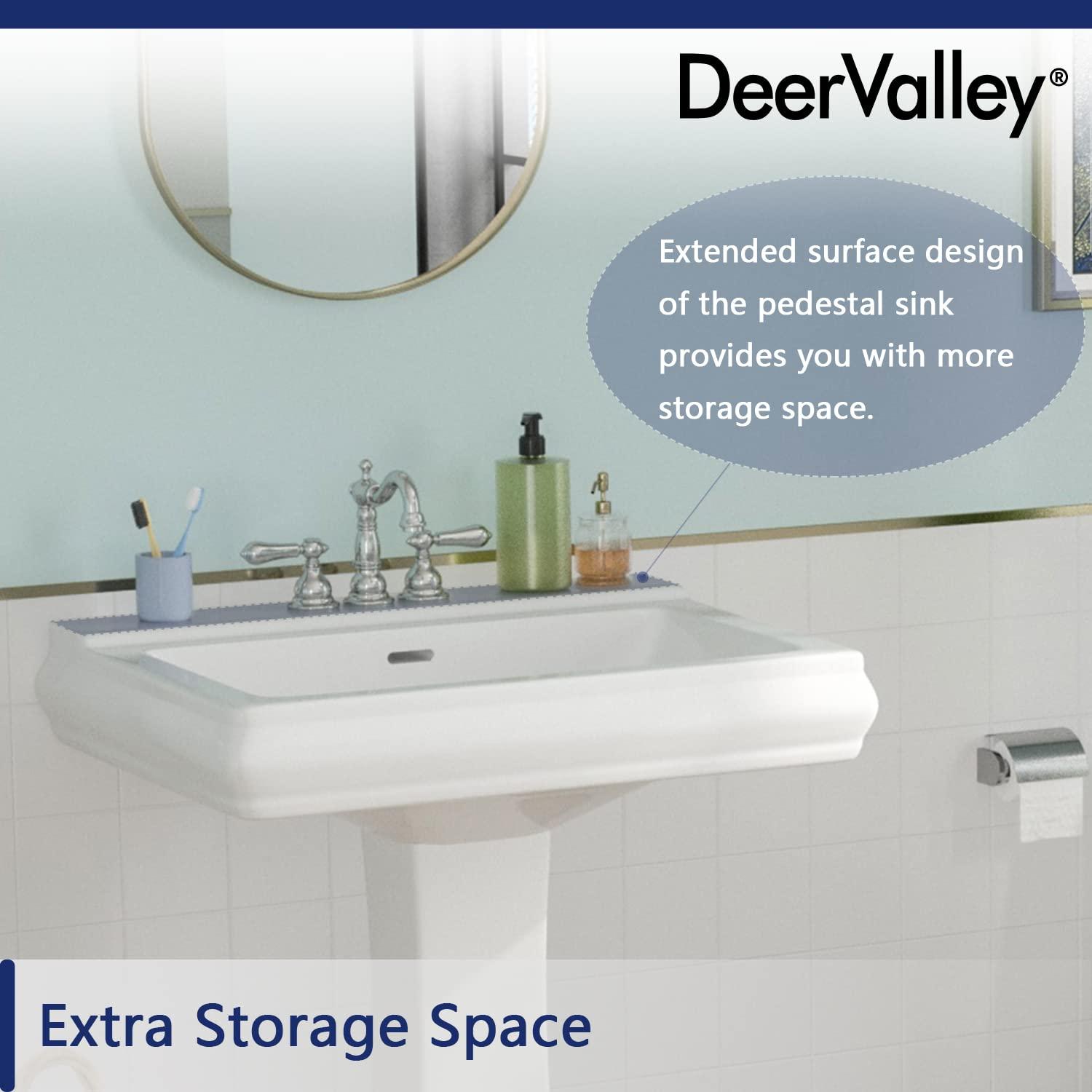 DeerValley Apex 34" Tall Rectangular Vitreous China Pedestal Bathroom Sink with Overflow DV-1P521