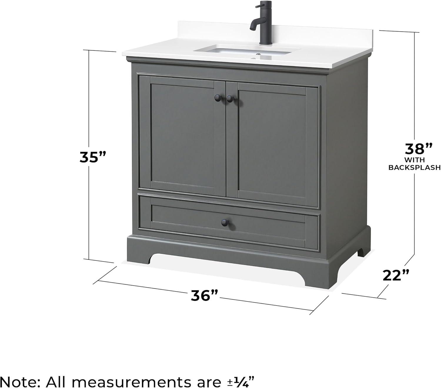 Wyndham Collection Deborah 36 Inch Single Bathroom Vanity in Dark Gray, White Cultured Marble Countertop, Undermount Square Sink, Matte Black Trim, 24 Inch Mirror