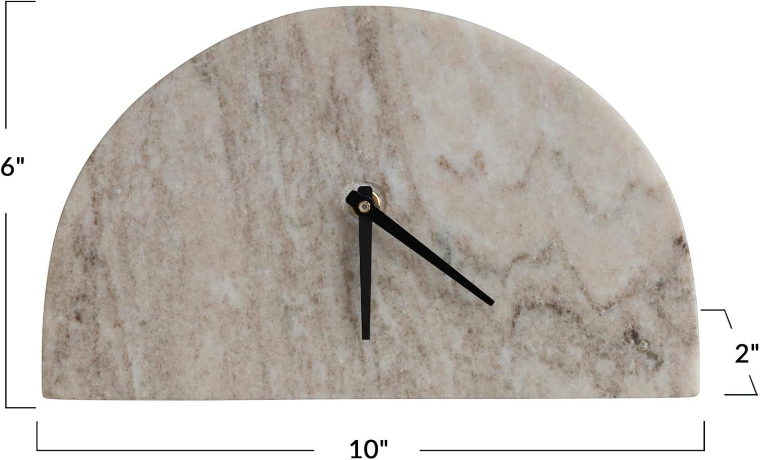 Bloomingville Decorative Half Moon Marble Mantel Clock, Beige and Black