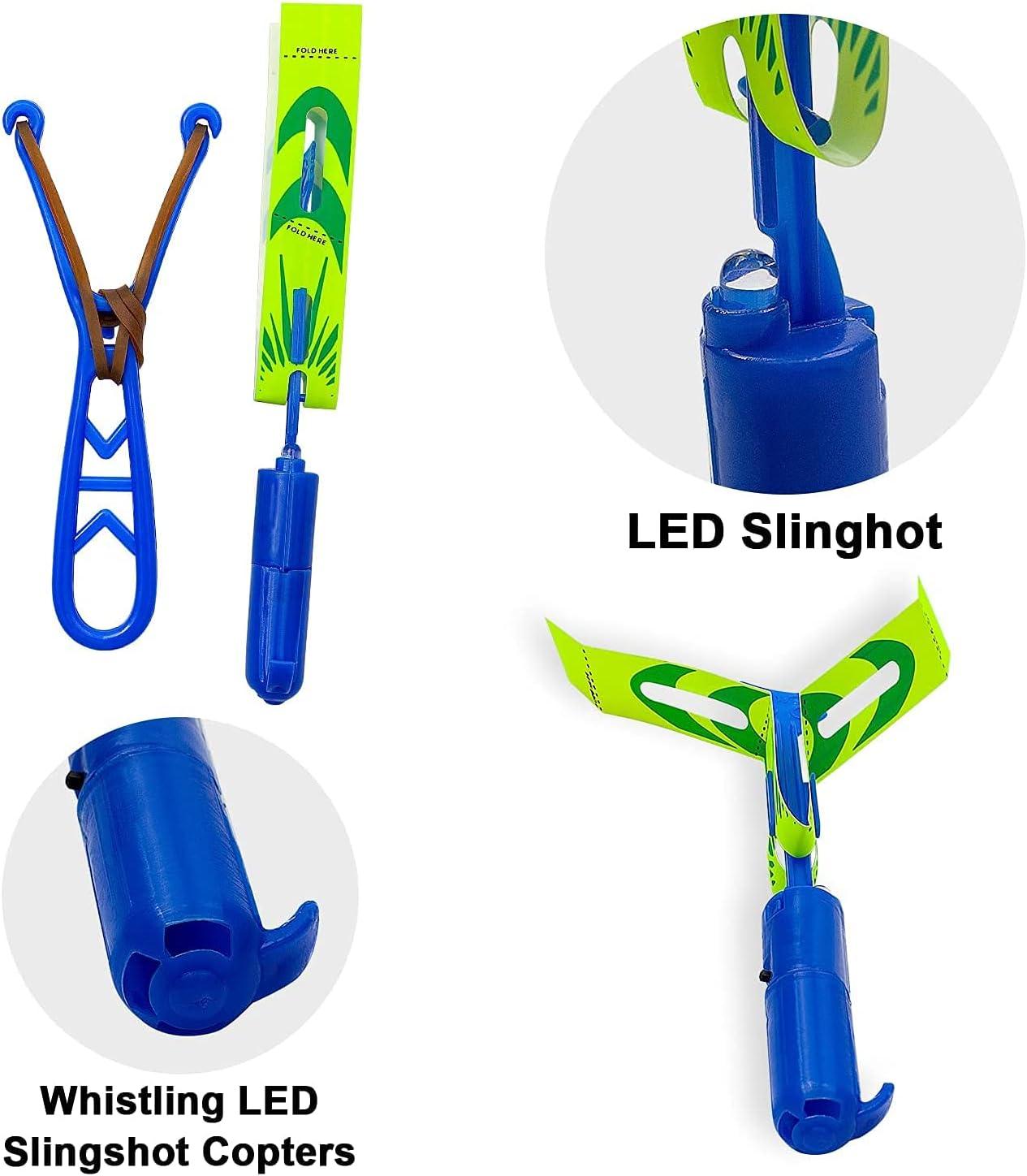 Rocket Copters Amazing LED Slingshot Helicopter Toy, Launches up to 120 ft., 9-Piece Set