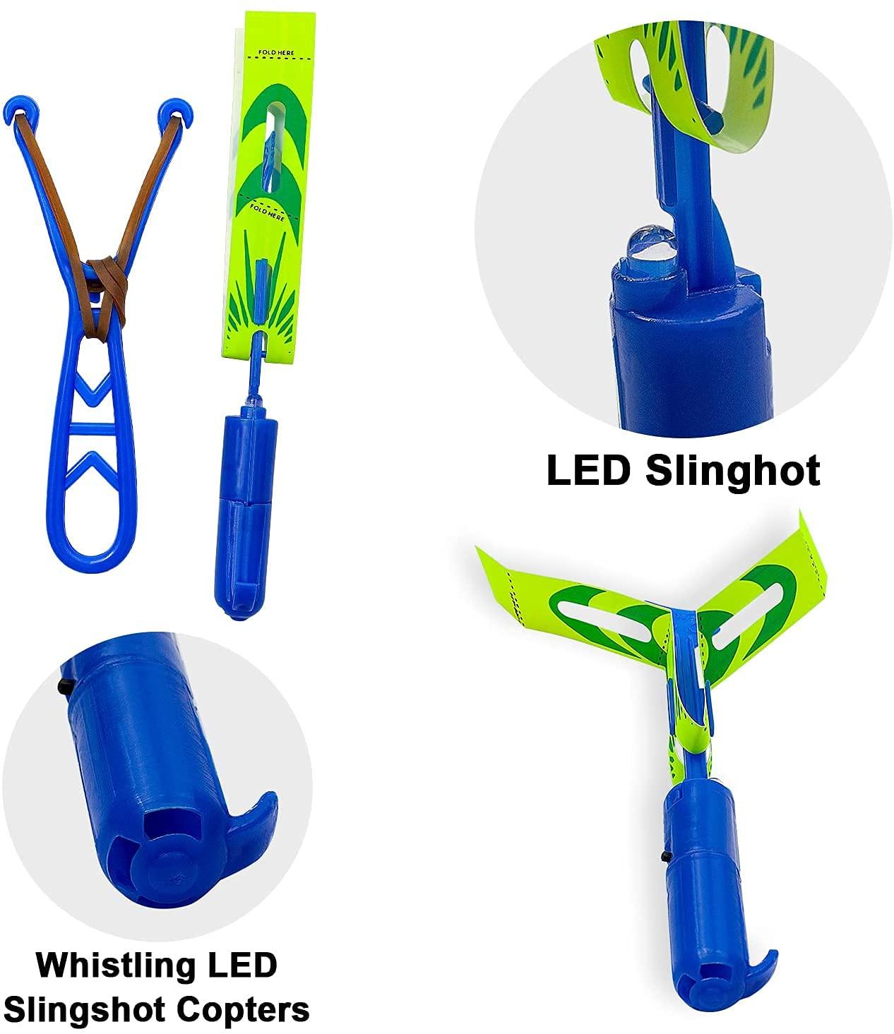 Rocket Copters Amazing LED Slingshot Helicopter Toy, Launches up to 120 ft., 9-Piece Set
