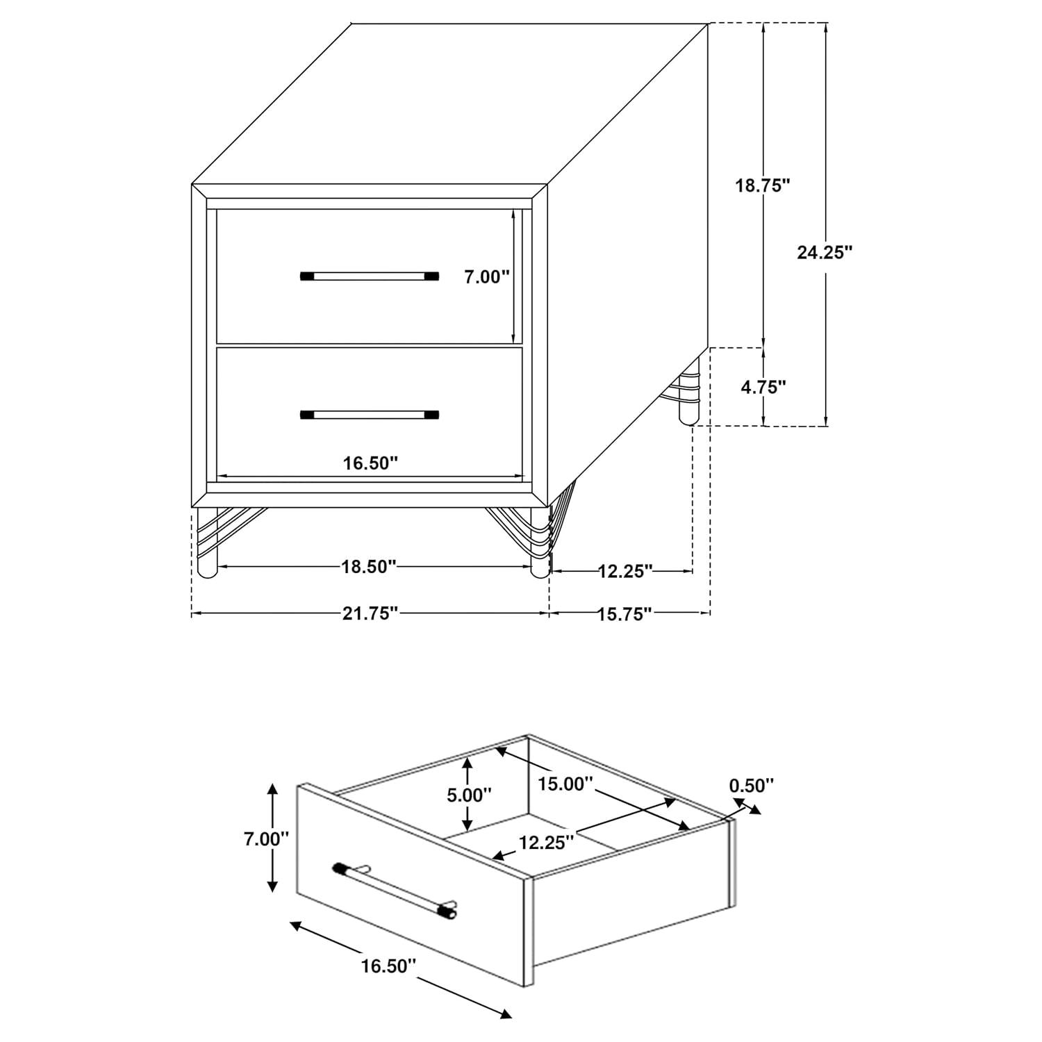 Coaster Lucia Modern 2-drawer Wood Nightstand Bedside Table White and Gold