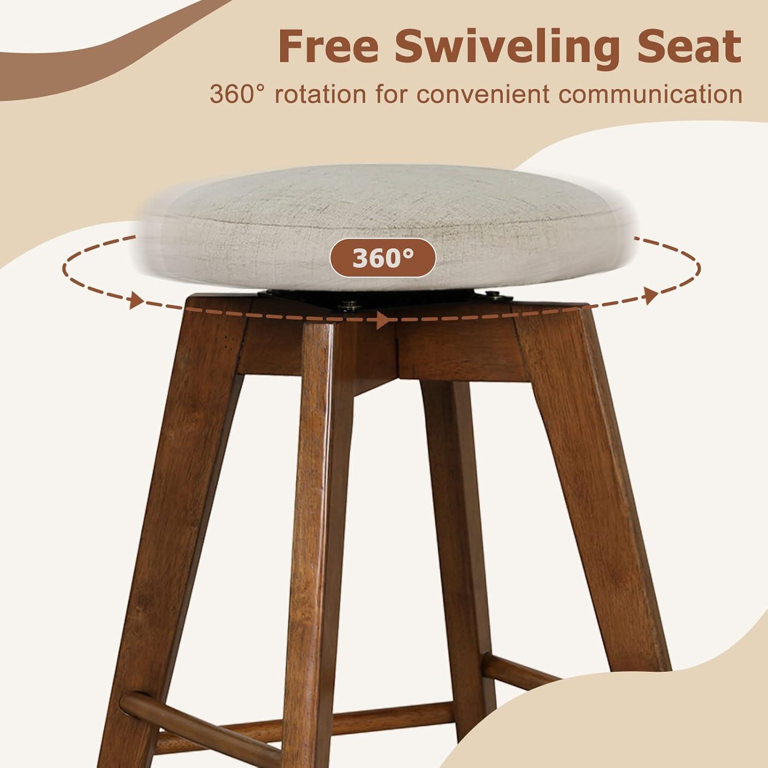 Costway Set of 2 Swivel Bar Stools Upholstered Counter Height Chairs with  Rubber Wood Legs