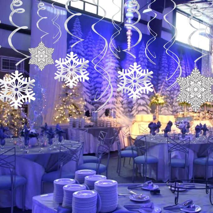 Moon Boat 42Ct Christmas Snowflake Hanging Swirl Decorations from Ceiling - Winter Party Wonderland Xmas Holiday Ornaments