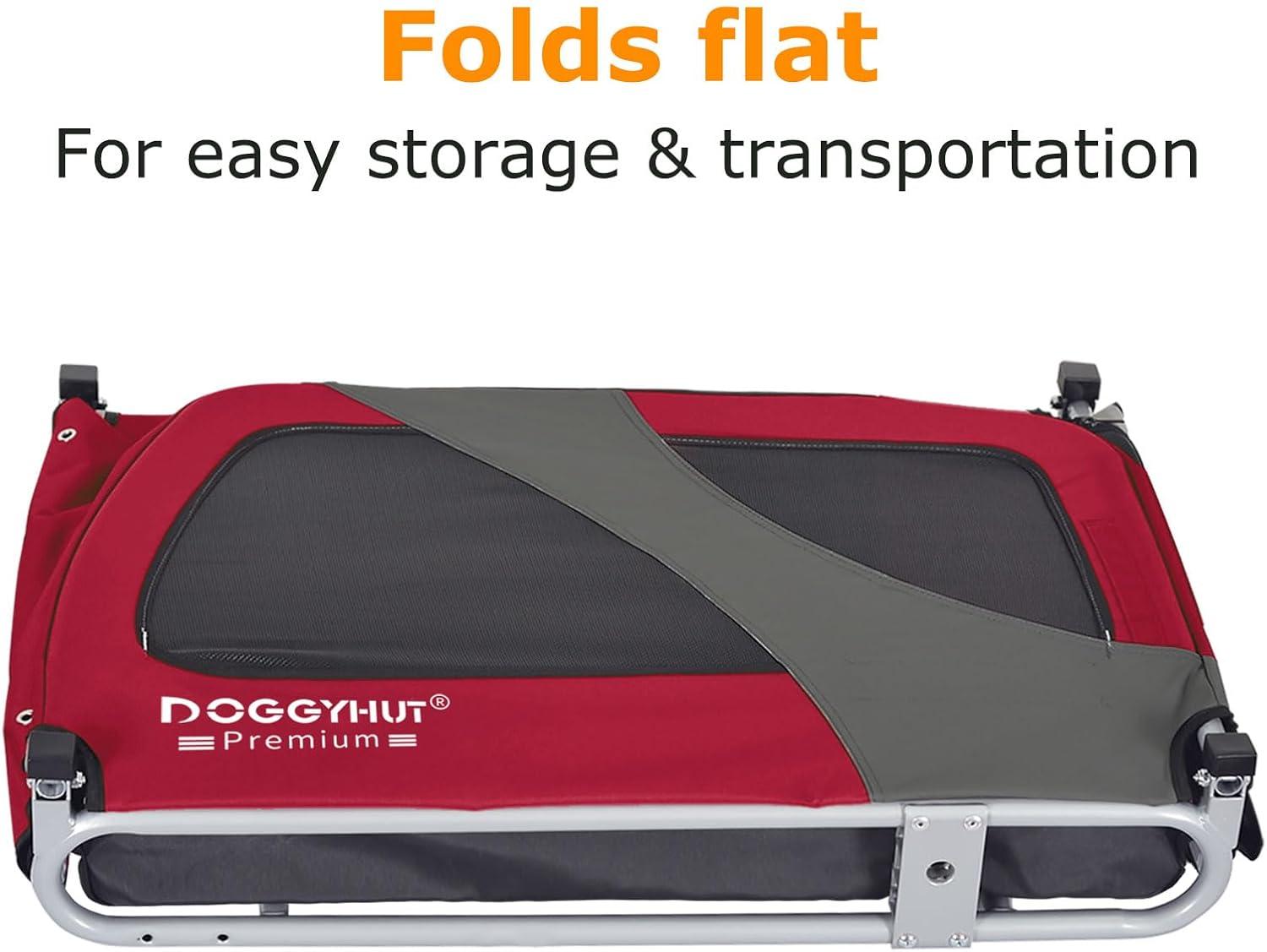 DOGGYHUT® Premium XL Pet Bike Trailer for Large Dog or Multiple Small Dogs, Up to 100 lbs,Dog Bicycle Carrier,Low Center of Gravity,Easy Folding Frame Cart