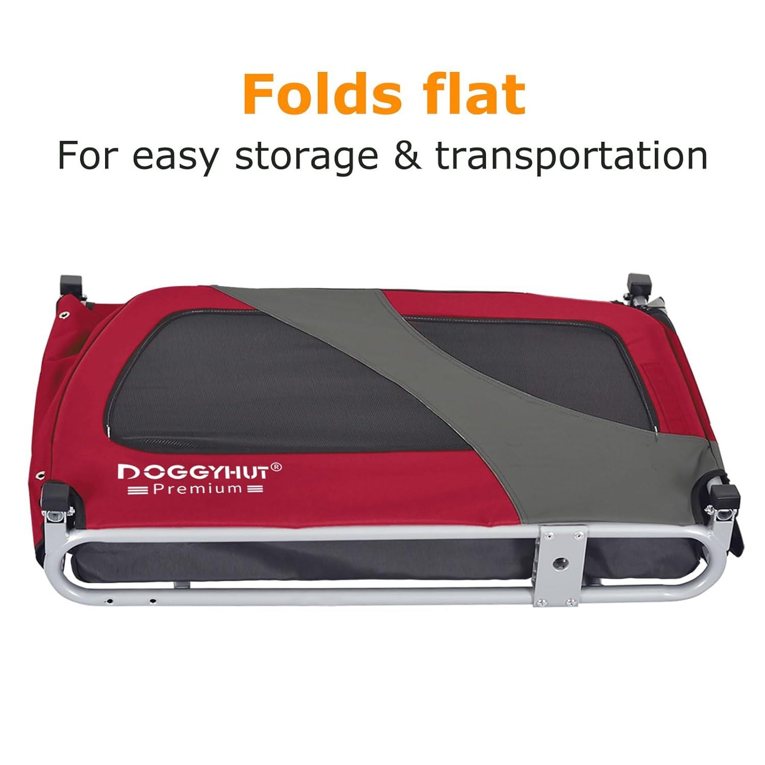 DOGGYHUT® Premium XL Pet Bike Trailer for Large Dog or Multiple Small Dogs, Up to 100 lbs,Dog Bicycle Carrier,Low Center of Gravity,Easy Folding Frame Cart