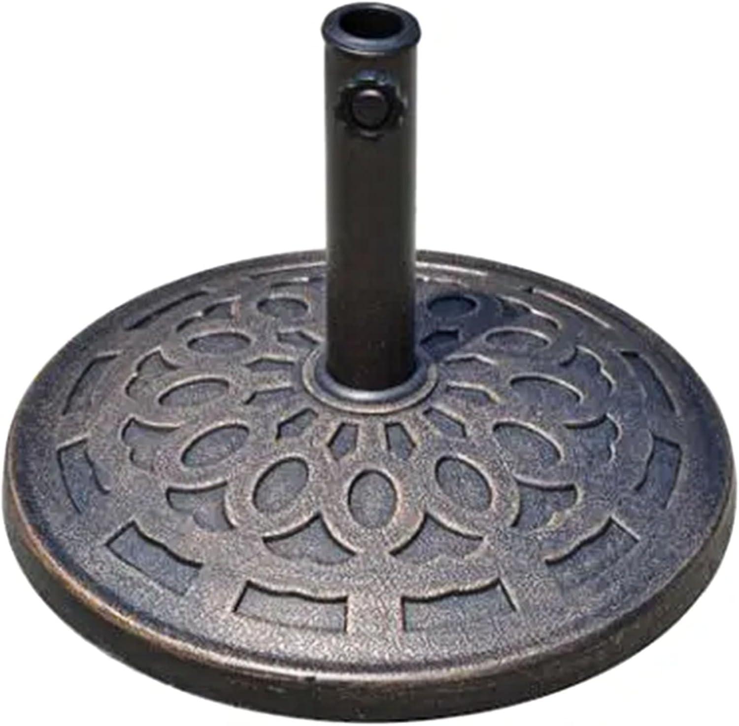 Four Seasons Courtyard Solid 18 Inch Round Base for 2 Inch Umbrella Poles to Shade Outdoor Backyard Garden, Patios, and Porches, Bronze