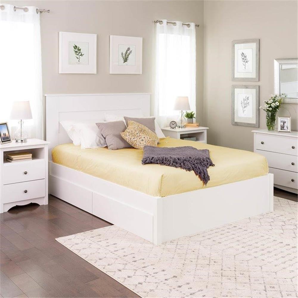 Queen Select 4 - Post Platform Bed with 2 Drawers White - Prepac