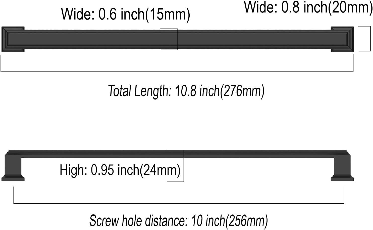 Asidrama 10 Pack 10 Inch(256mm) Matte Black Kitchen Cabinet Handles, Cabinet Pulls Kitchen Cabinet Hardware for Cupboard Drawer Pulls