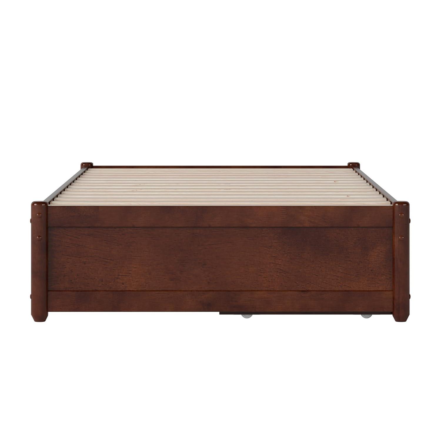 Barcelona Full Solid Wood Panel Platform Bed with Storage Drawers in Walnut