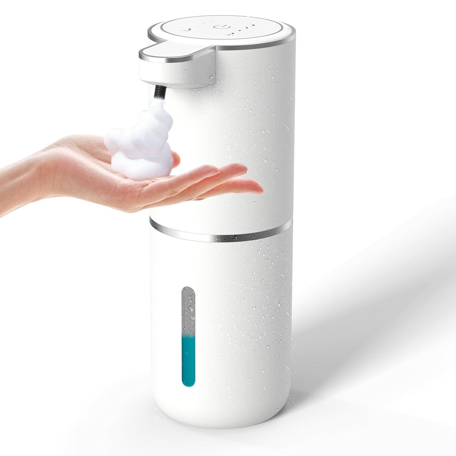 Automatic Foaming Soap Dispenser, Rechargeable, 400ml Touchless Soap Dispenser, Wall-Mounted, Waterproof Hands Free Infrared Motion Sensor Countertop, Auto Foam, Soap Pump (P11), White