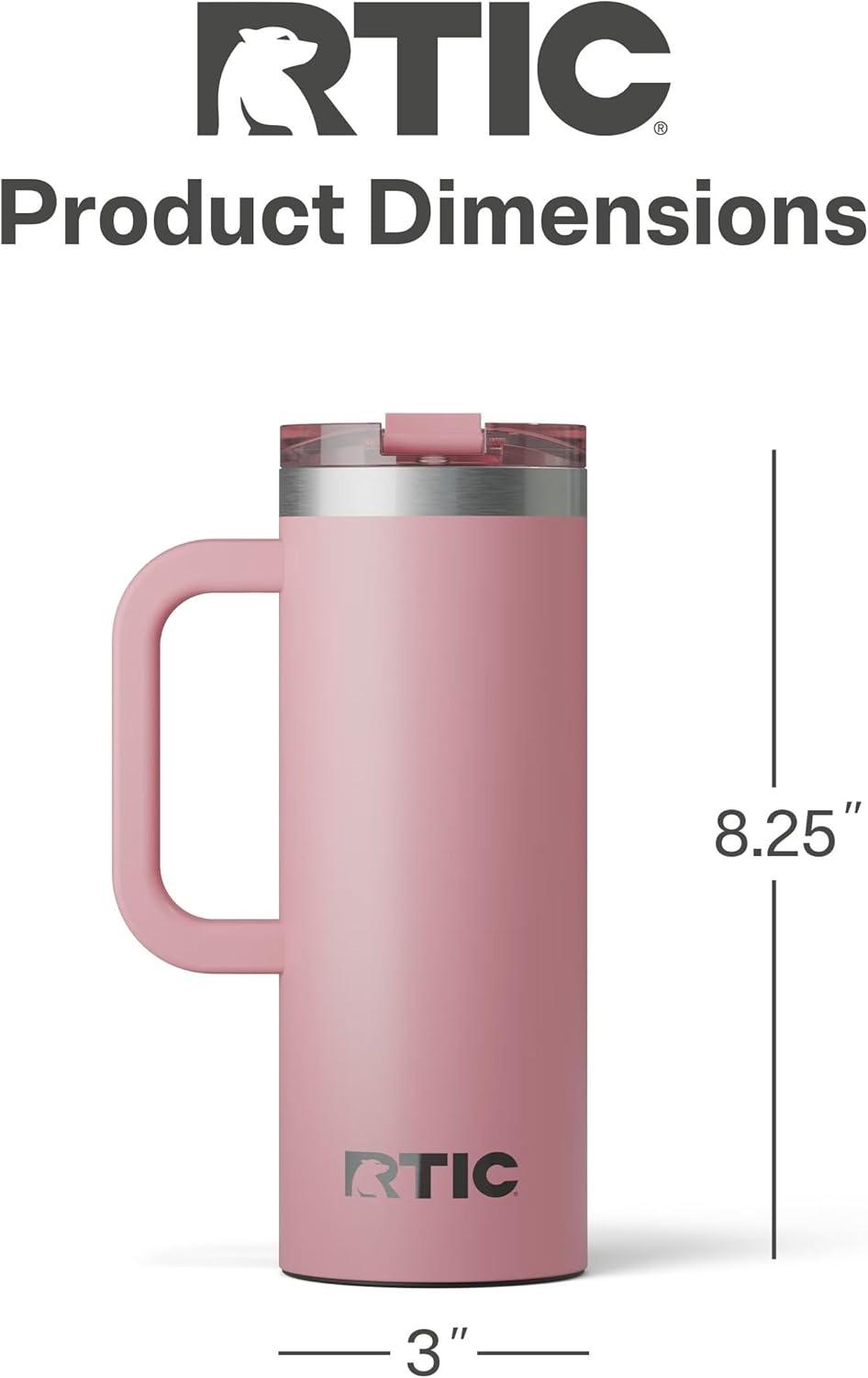 RTIC 20 oz Ceramic Lined Insulated Road Trip Travel Mug, Leak-Resistant Lid, Dusty Rose