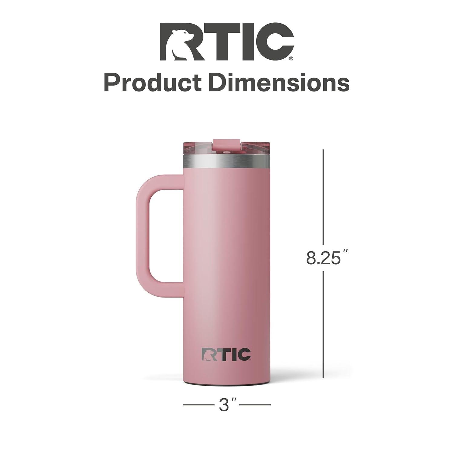RTIC 20 oz Ceramic Lined Insulated Road Trip Travel Mug, Leak-Resistant Lid, Dusty Rose