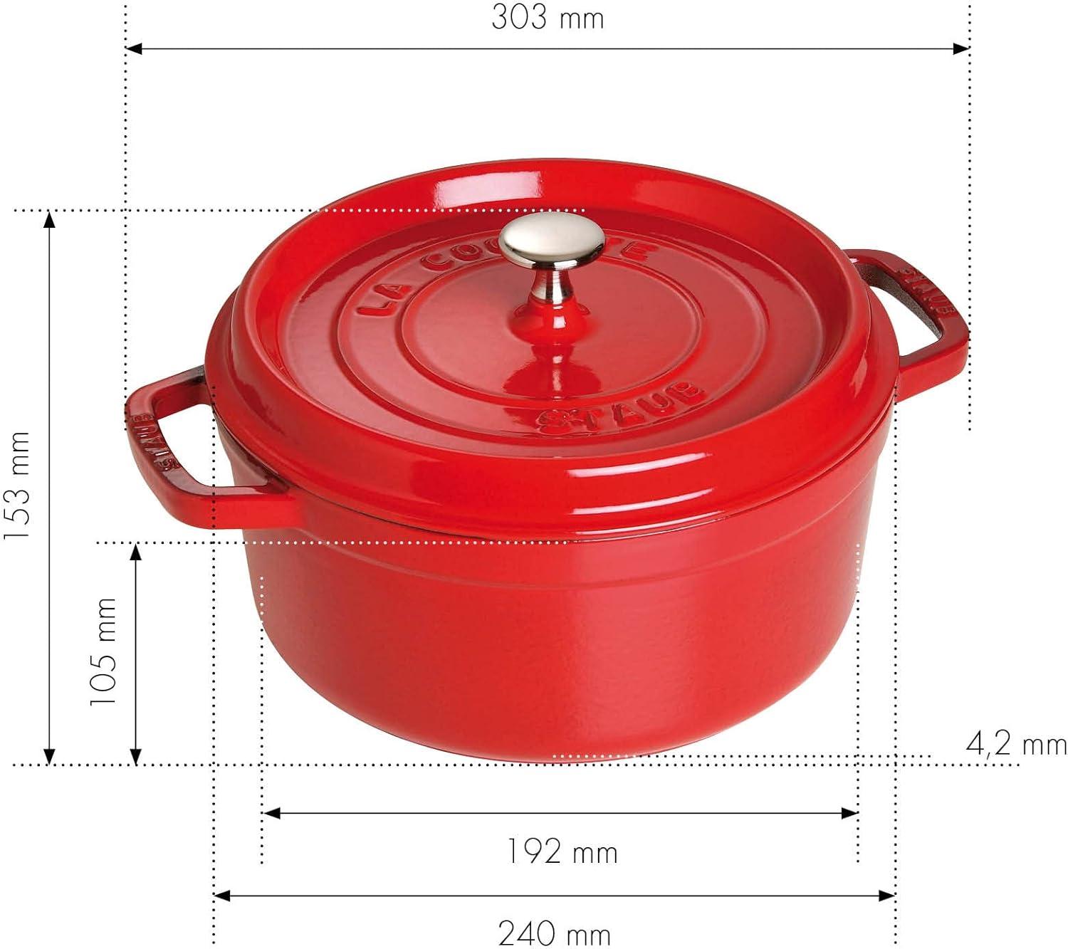 Staub Cast Iron Round Cocotte, Dutch Oven, 7-quart, serves 7-8, Made in France, Cherry