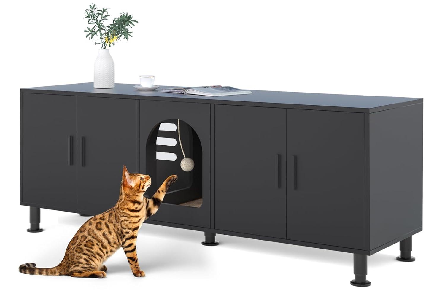 Tucker Murphy Pet™ Litter Box Enclosure for 2 Cats, Cat Litter Box Enclosure Furniture with Double Room