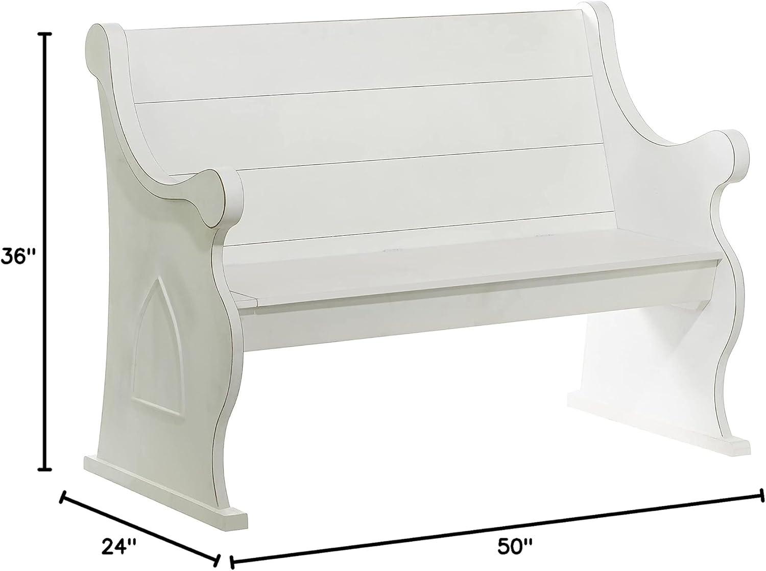 DecMode Wood Storage Bench with Scrolled Armrests, White