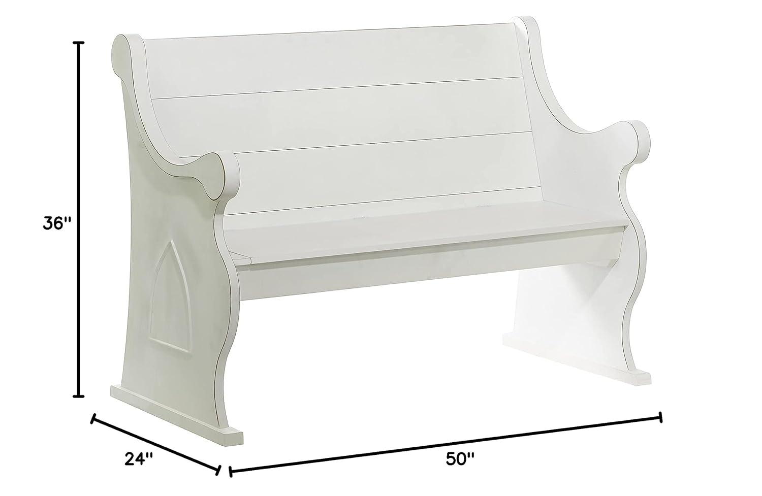 DecMode Wood Storage Bench with Scrolled Armrests, White