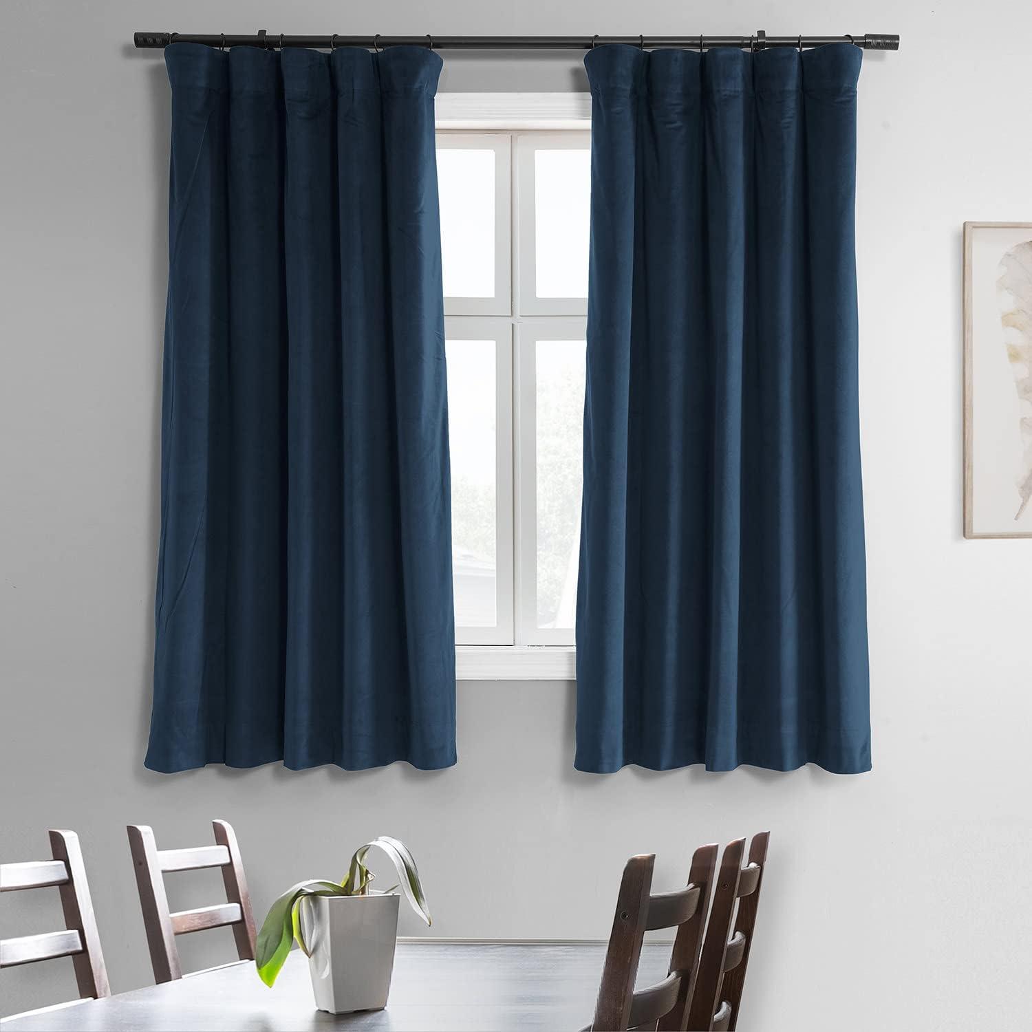 Half Price Drapes Signature Midnight Blue Velvet Blackout Curtains For Bedrooms (1 Panel), 50WX 84L