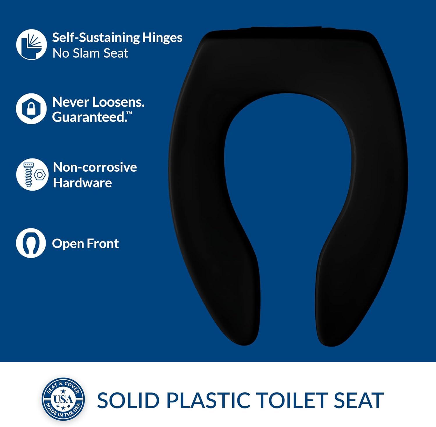 Bemis Manufacturing 1955CT-047 Toilet Seat Plastic Black - Elongated 20.25in. H x 14.75in. W x 2.25in. L