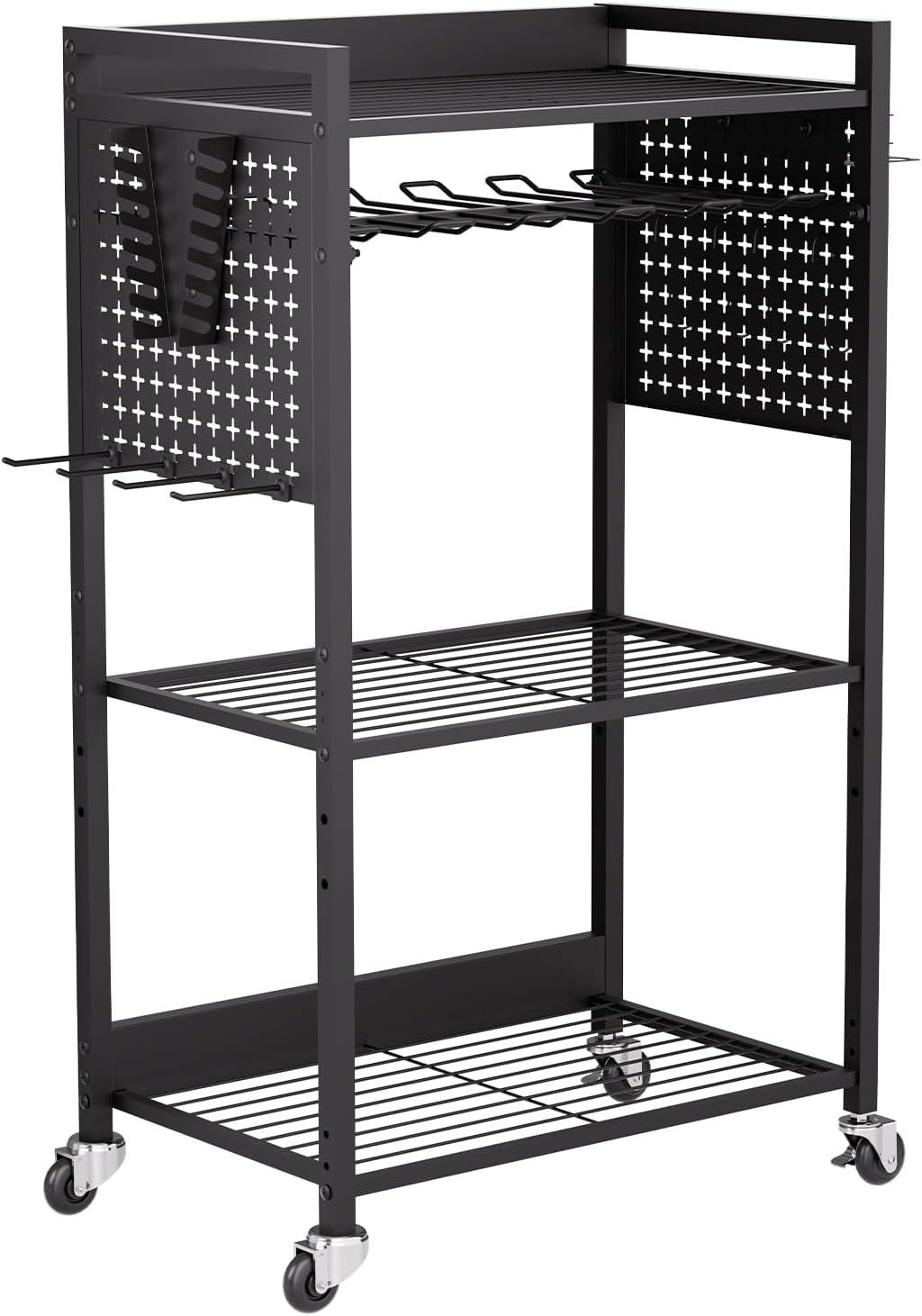 VEVOR 4-Tier Tool Organizer Cart, 150 lbs Load Capacity, Floor Stand Rolling Drill Holder and Stability Storage Rack, Heavy Duty Garage Floor Rolling Storage Cart for Workshop, Garage, Black