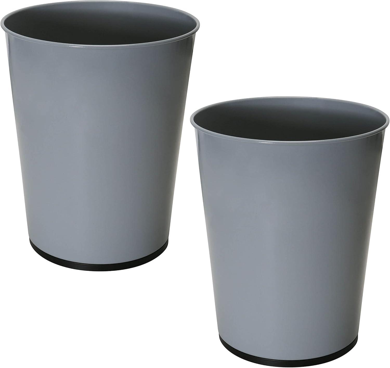Bath Bliss 5 Liter Small Wastebasket | 2 Pack | Round Open Top | Trash Can | Bathroom | Bedroom | Kitchen | Office | Dorm | Disposal Waste Bin | Garbage | Grey