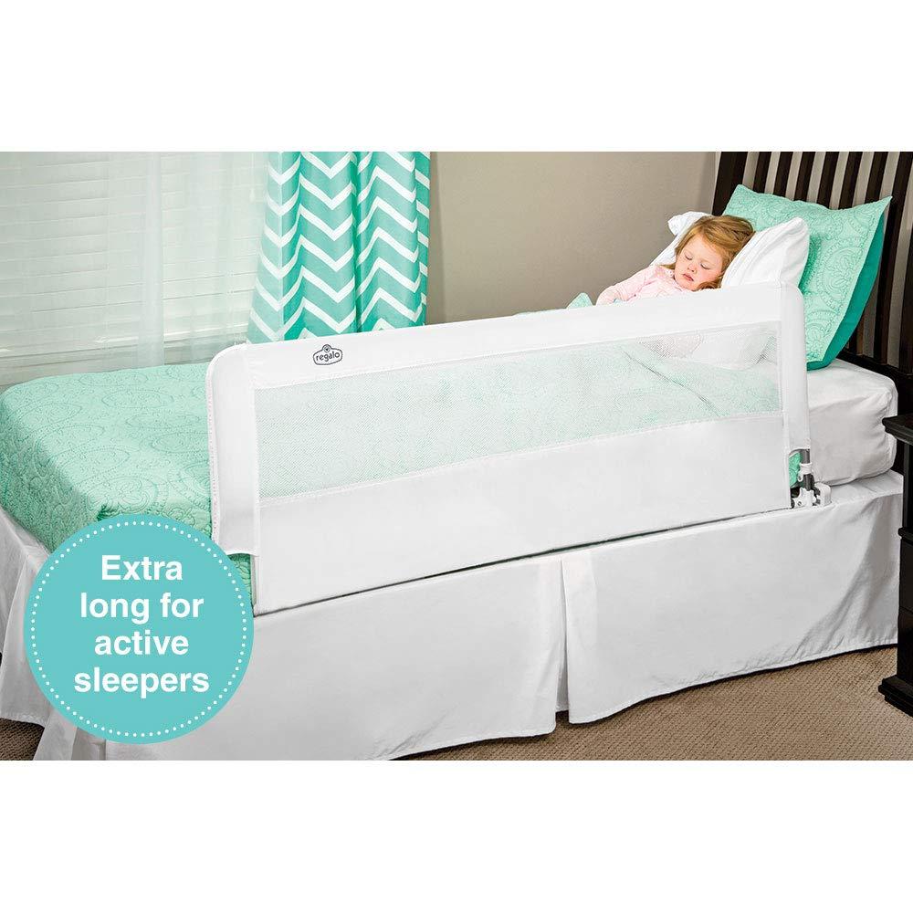 Regalo White 54-Inch Extra Long Bed Rail Guard with Safety System