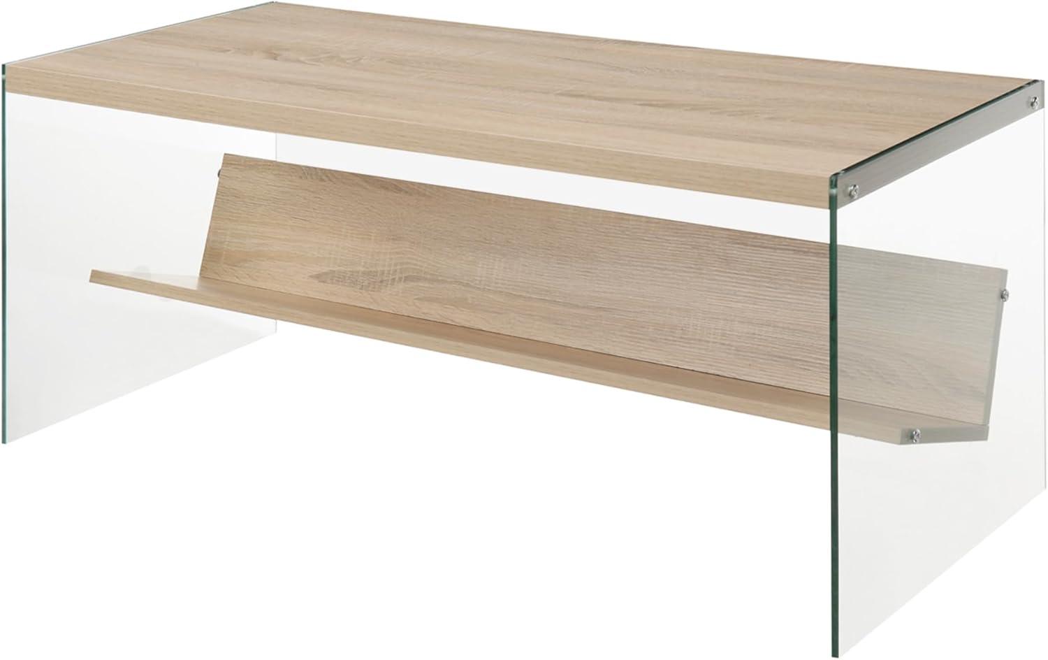 Convenience Concepts SoHo Glass Coffee Table with Shelf, Weathered White/Glass