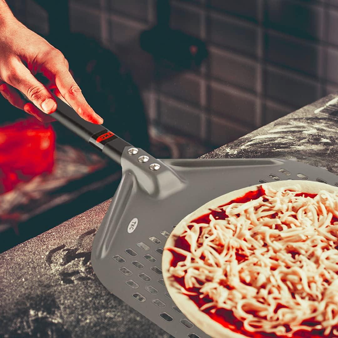 TKC 14 In Perforated Pizza Peel - Aluminum Turning Peel for All Pizza Ovens 31 Black/Red