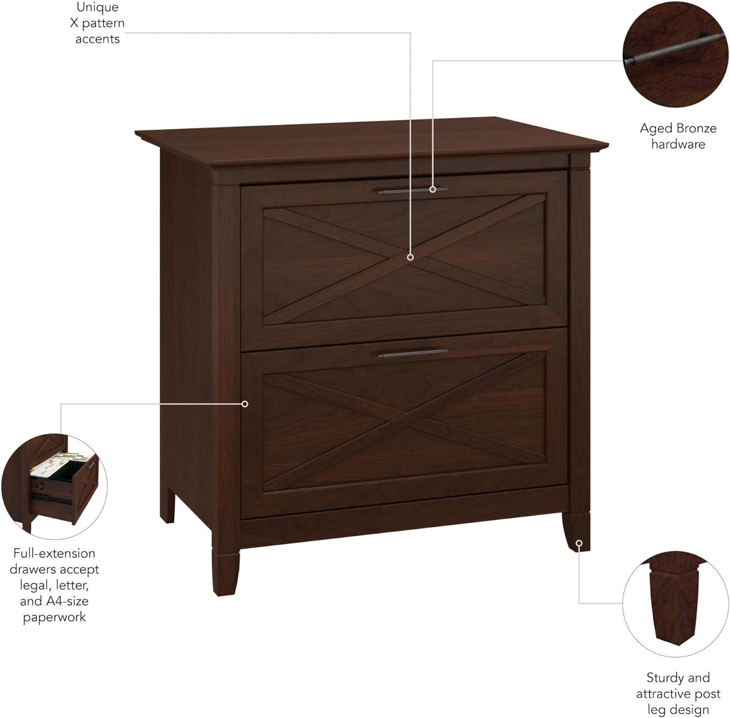 2 Drawer Key West File Cabinet Bing Cherry - Bush Furniture: Wood Composite, MDF Frame, 30"H x 30"W