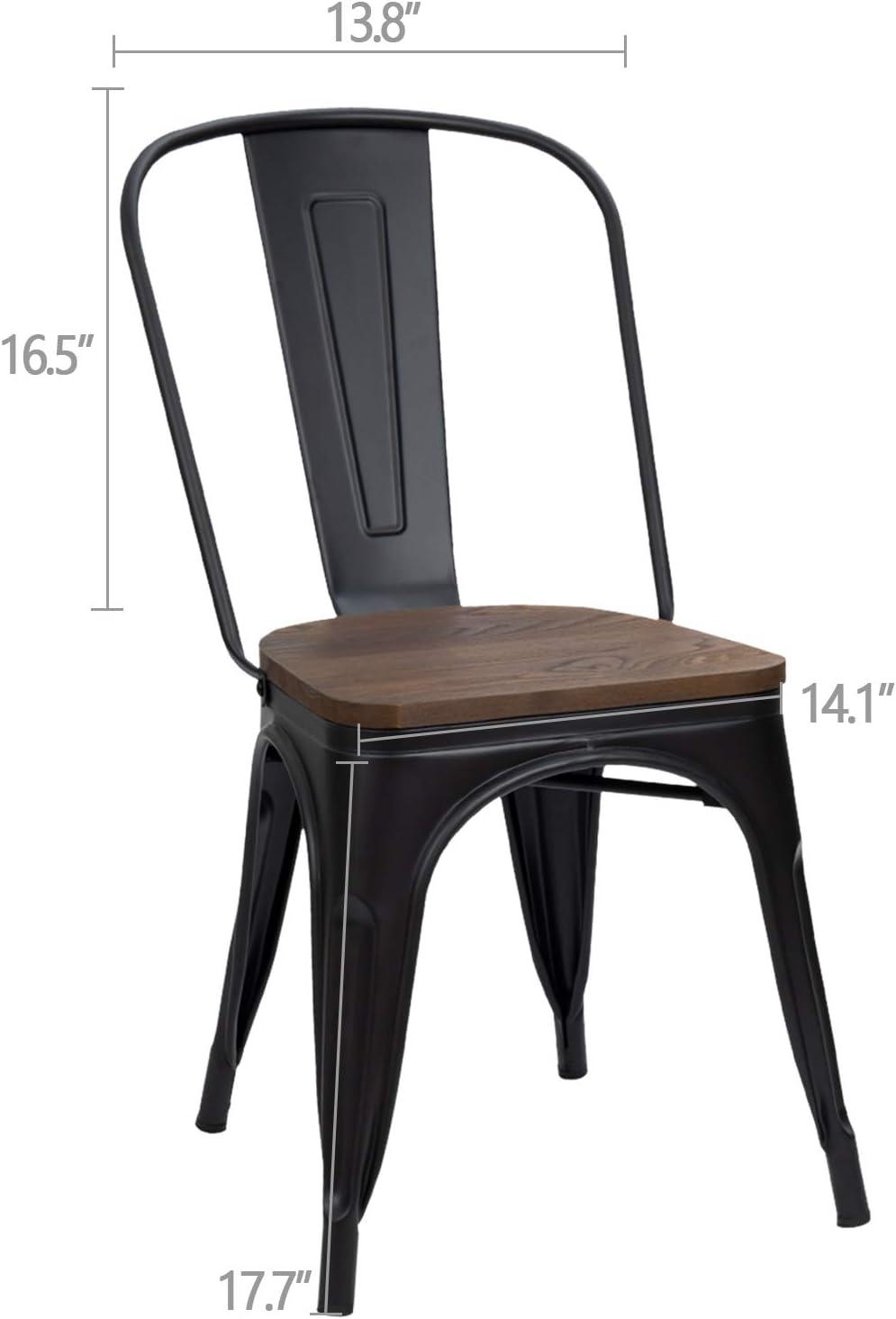 Furmax Metal Dining Chair Indoor Outdoor Use Stackable Chic Side Classic Trattoria Metal Chairs Set of 4 for Kitchen, Dining Room, Bistro and Cafe (Distressed White)