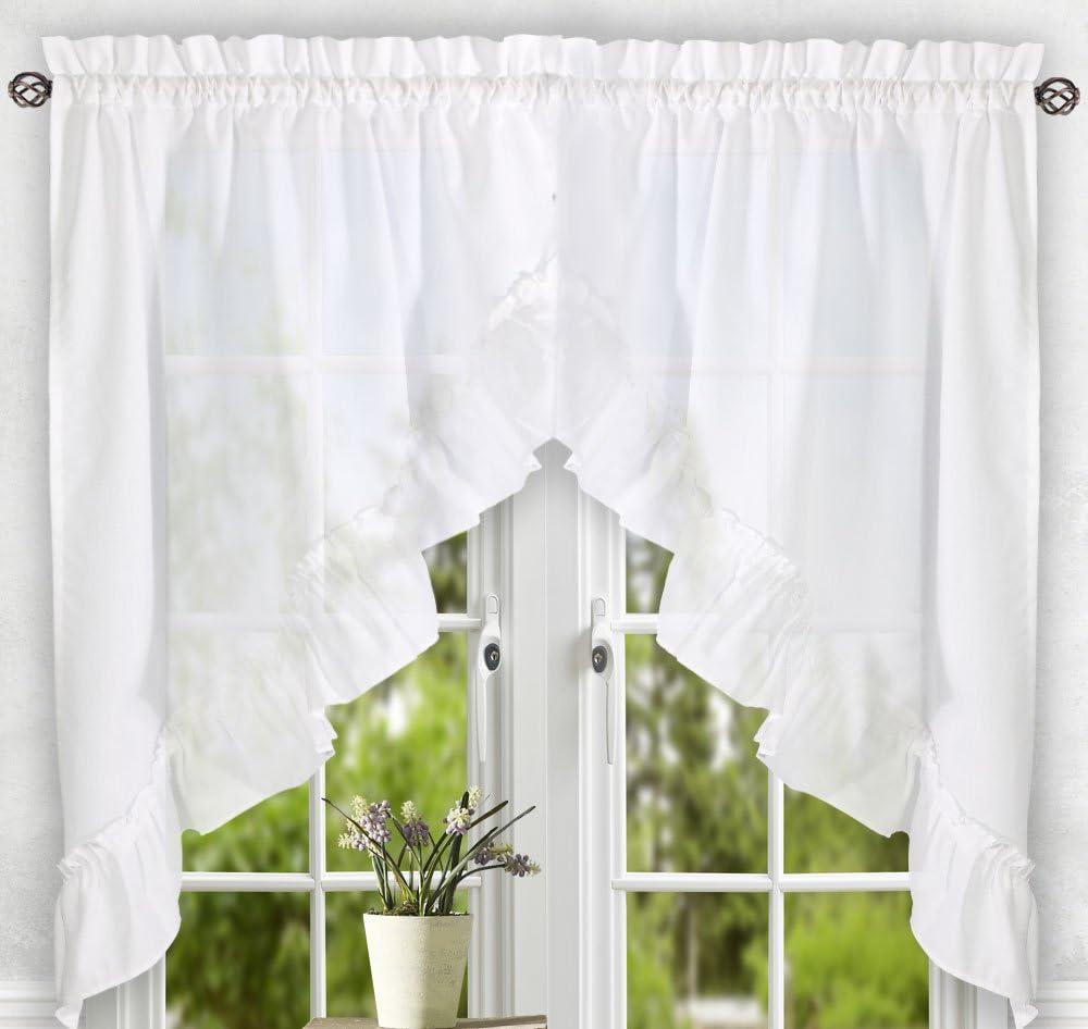 Ellis Stacey 1.5" Rod Pocket High Quality Fabric Solid Color Window Tailored Tier Pair 56"x24" White