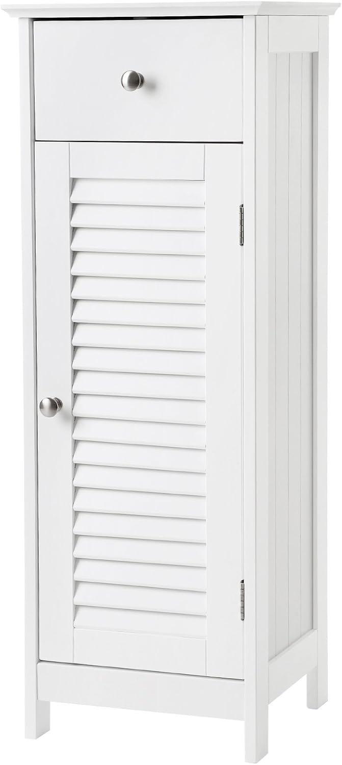 VASAGLE Bathroom Storage Cabinet, Small Slim Bathroom Floor Cabinet with Drawer and Shutter Door, for Living Room, Bedroom, 11.8 x 12.6 x 34.3 Inches, White UBBC43WT