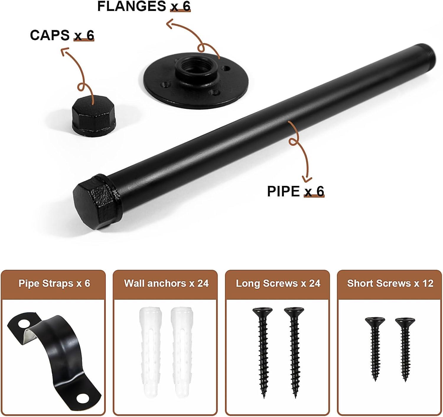 Trent Austin Design® 6 Pcs Industrial Pipe Clothes Bar 10 Inch - Wall Mount Clothing Rack - Face Out Closet Rods